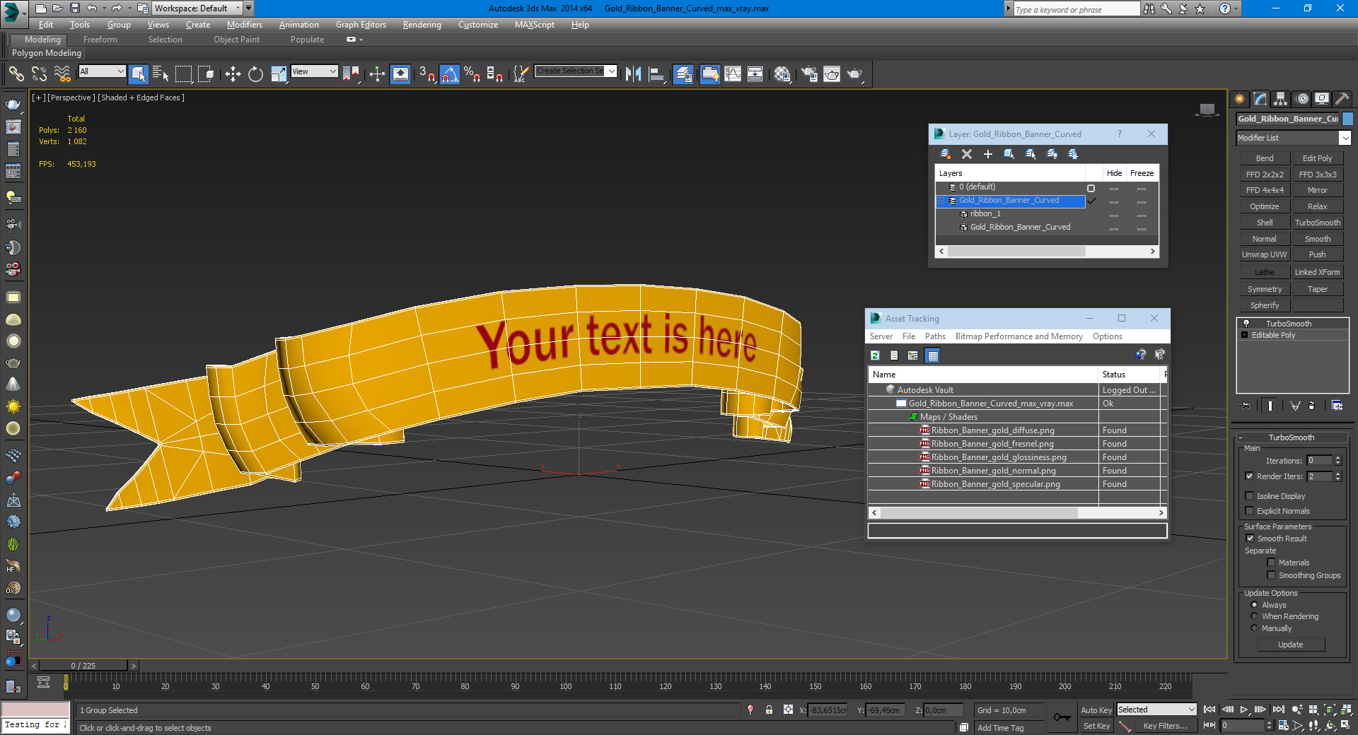 3D model Gold Ribbon Banner Curved