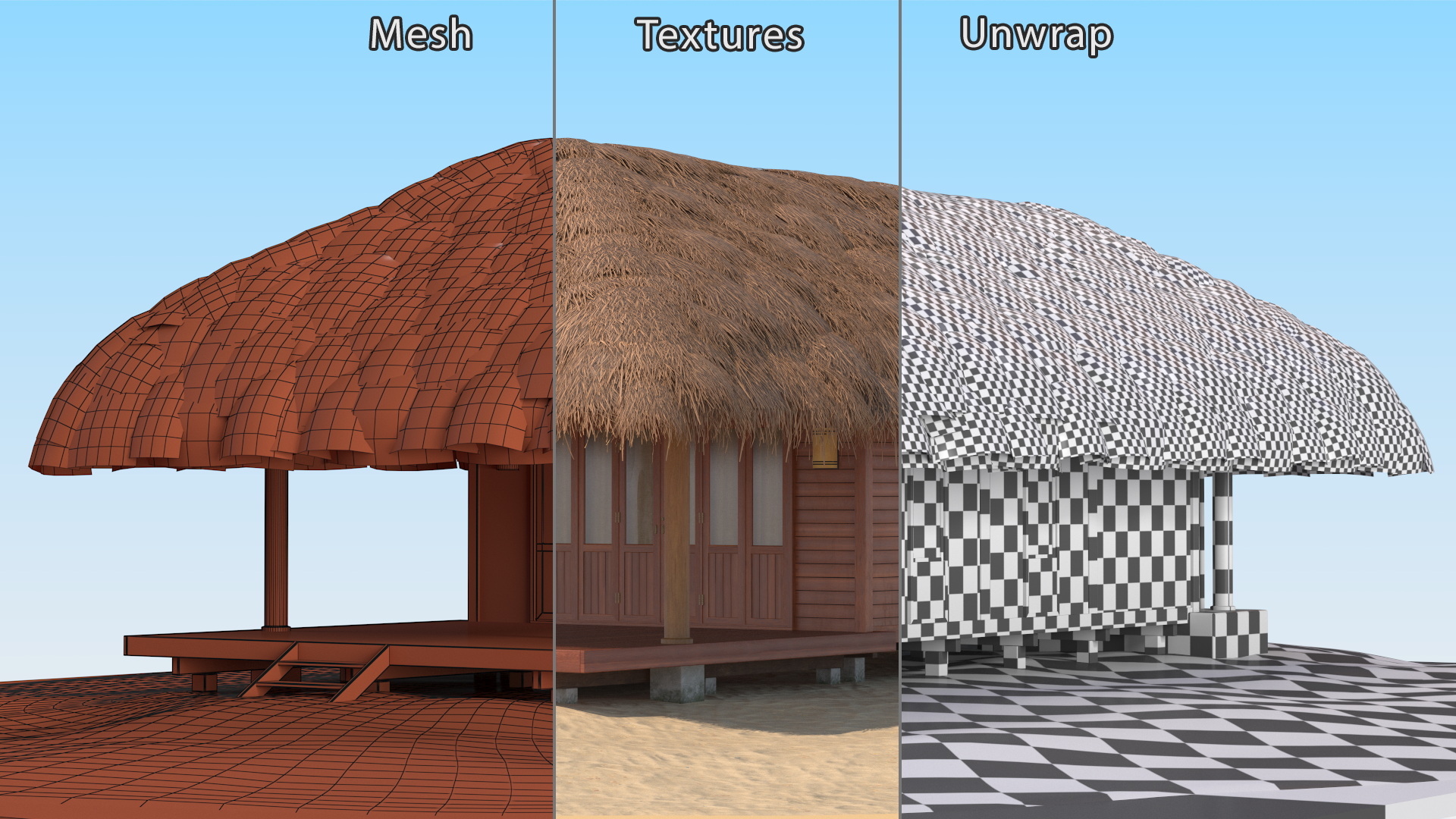 3D Thatched Roof Beach Hut model