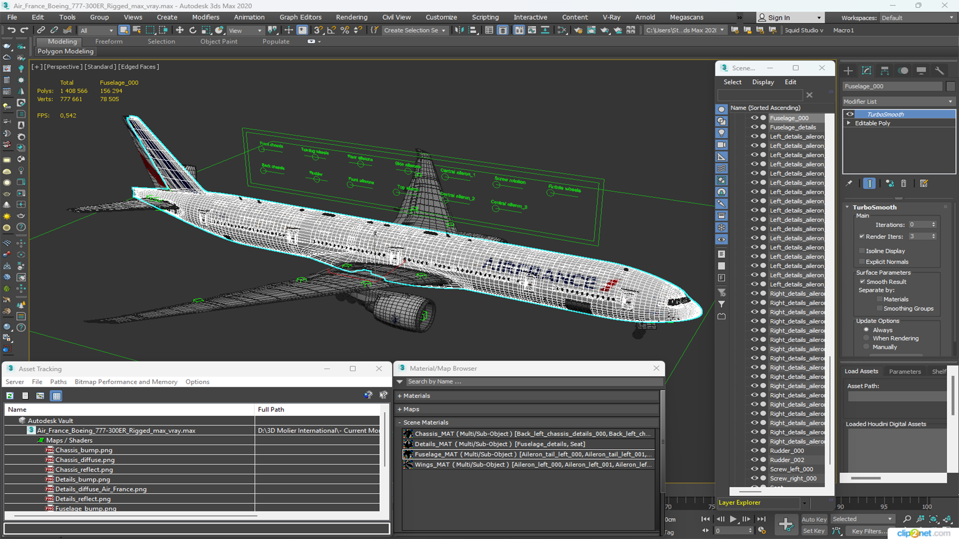 Air France Boeing 777-300ER Rigged 3D model