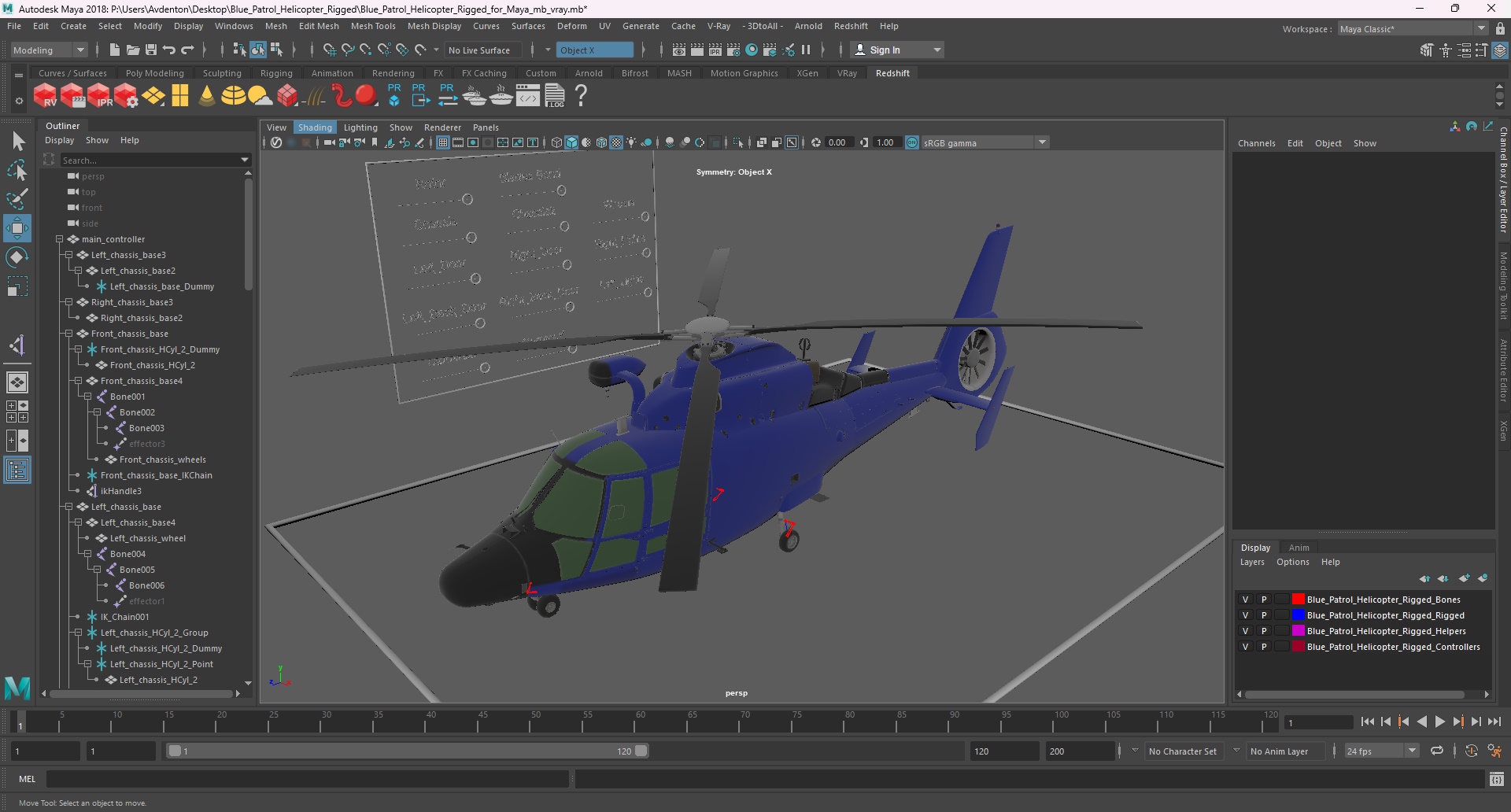 3D Blue Patrol Helicopter Rigged for Maya model