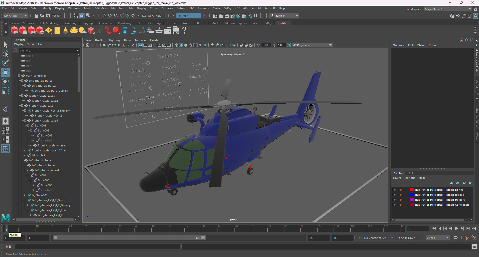 3D Blue Patrol Helicopter Rigged for Maya model