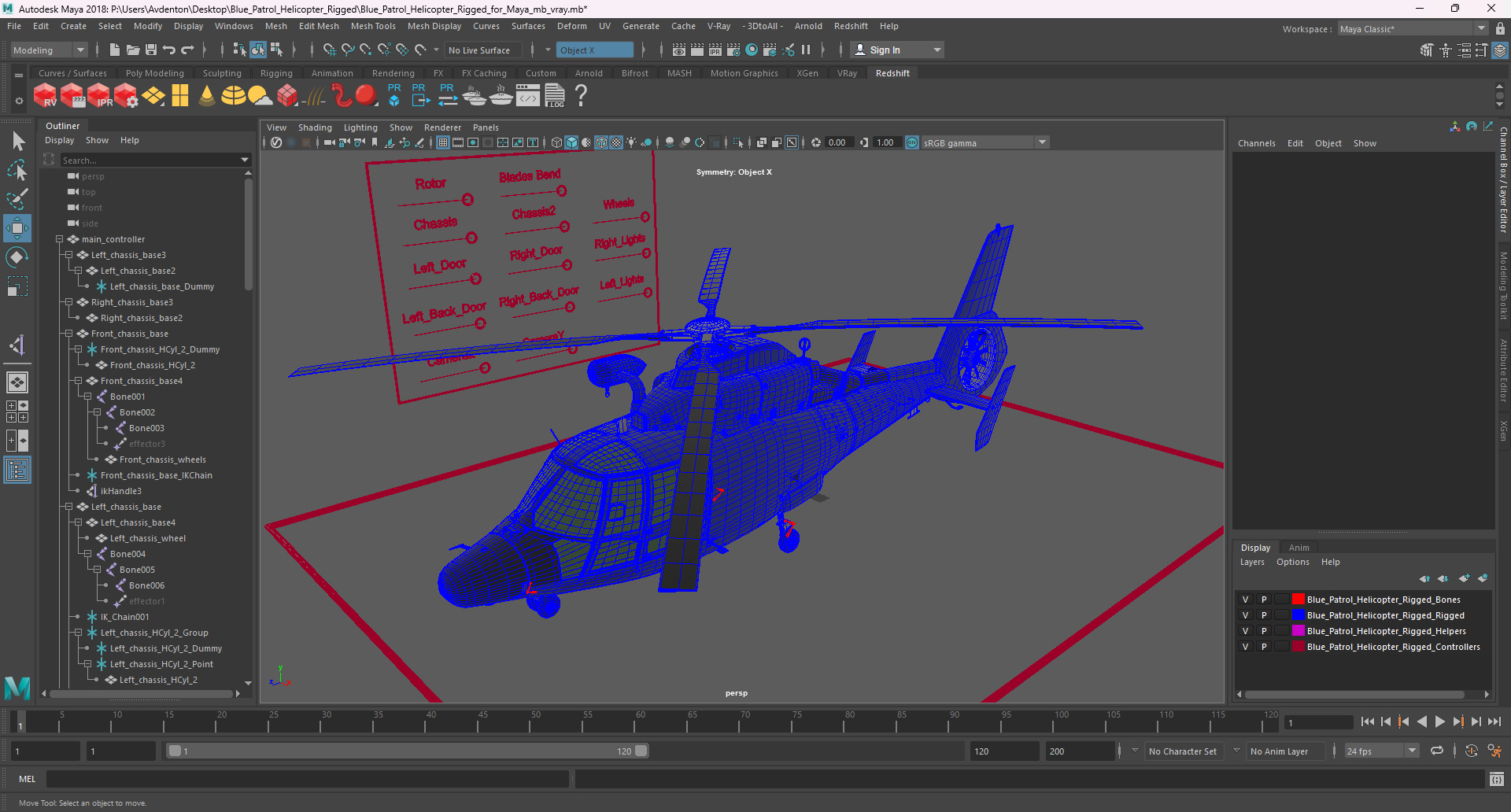 3D Blue Patrol Helicopter Rigged for Maya model