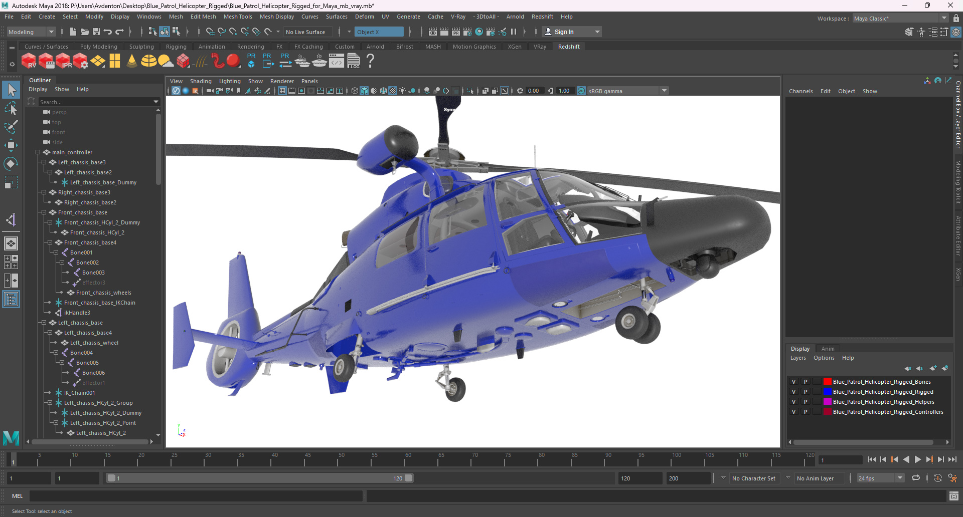 3D Blue Patrol Helicopter Rigged for Maya model