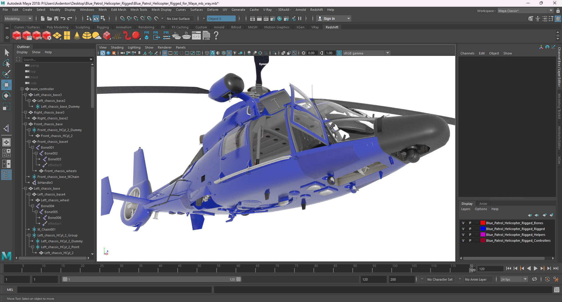 3D Blue Patrol Helicopter Rigged for Maya model