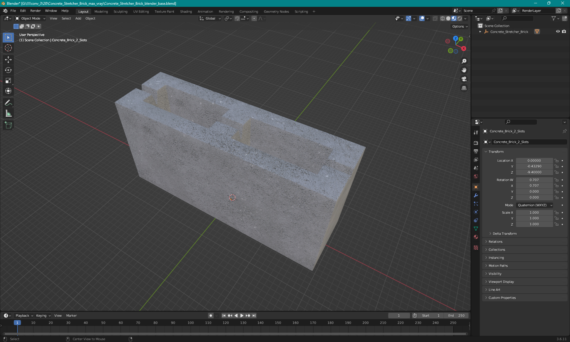 Concrete Stretcher Brick 3D model