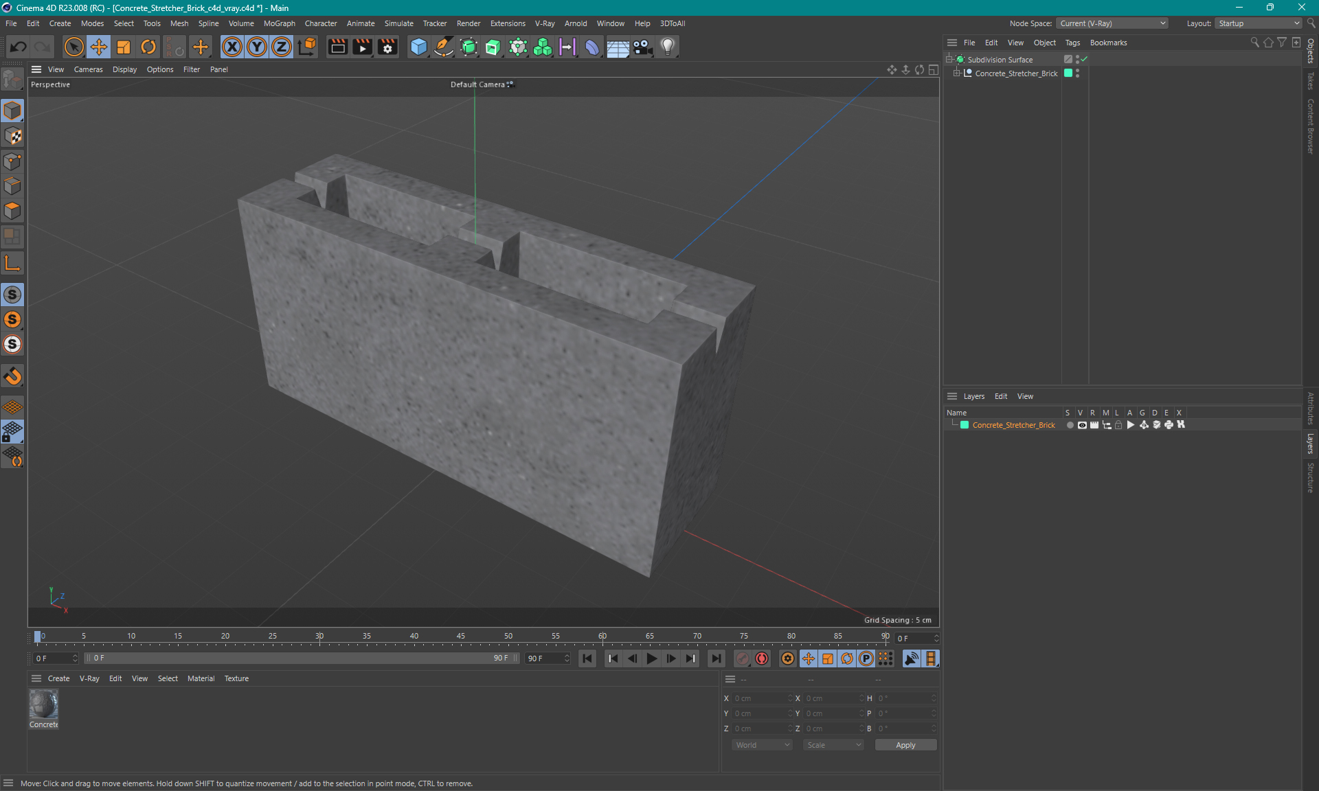 Concrete Stretcher Brick 3D model