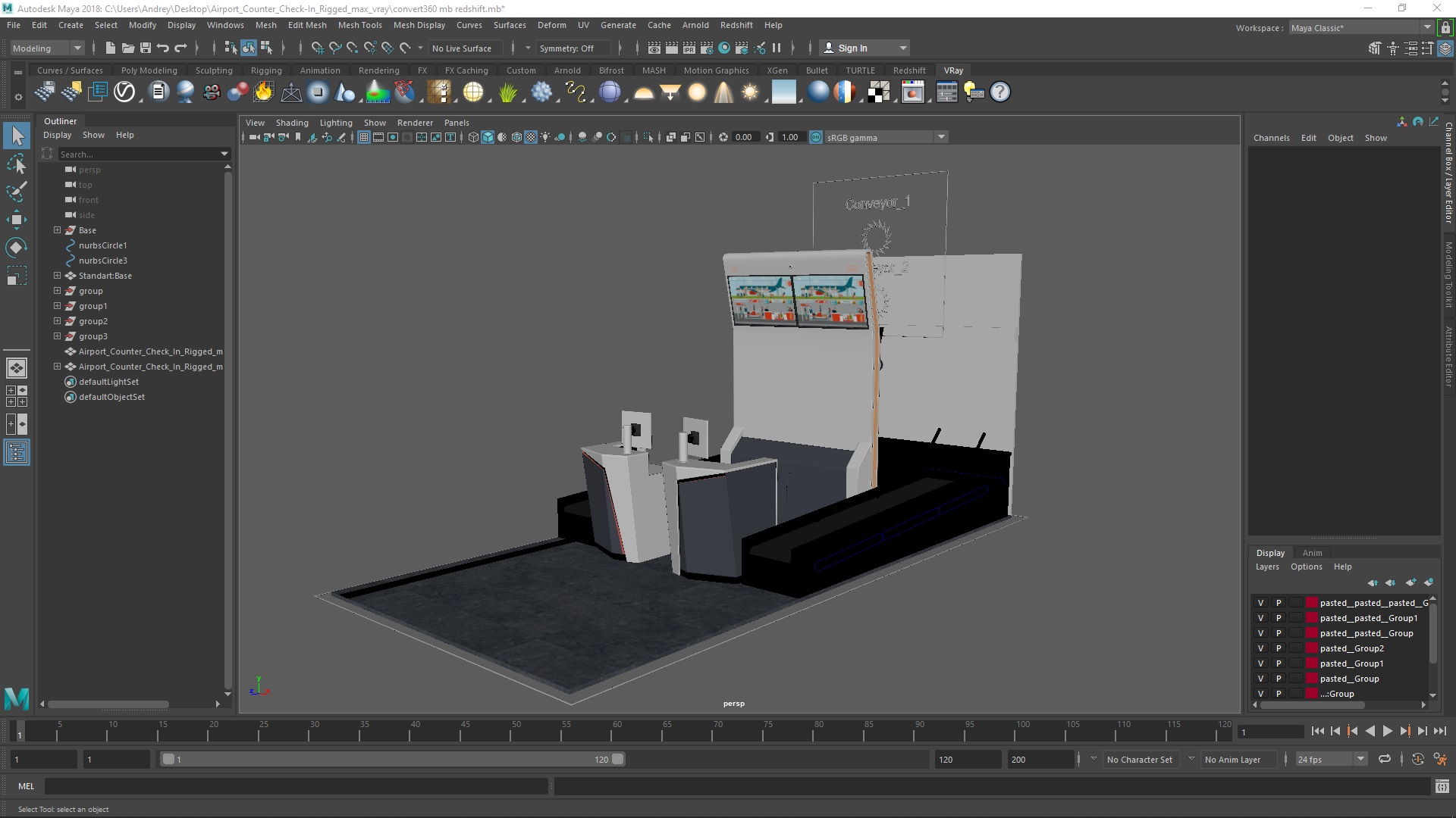 3D model Airport Counter Check-In Rigged for Maya