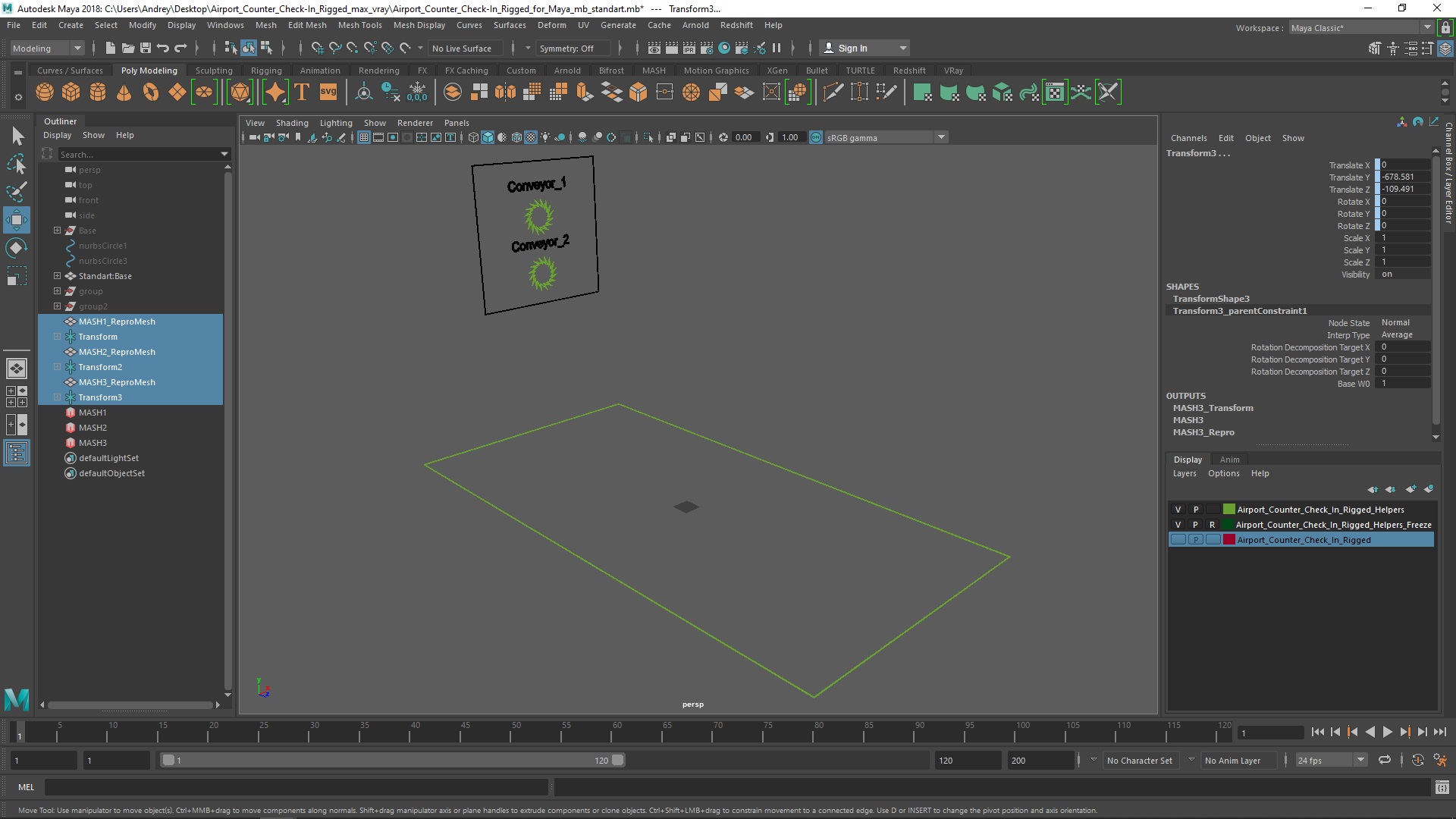 3D model Airport Counter Check-In Rigged for Maya