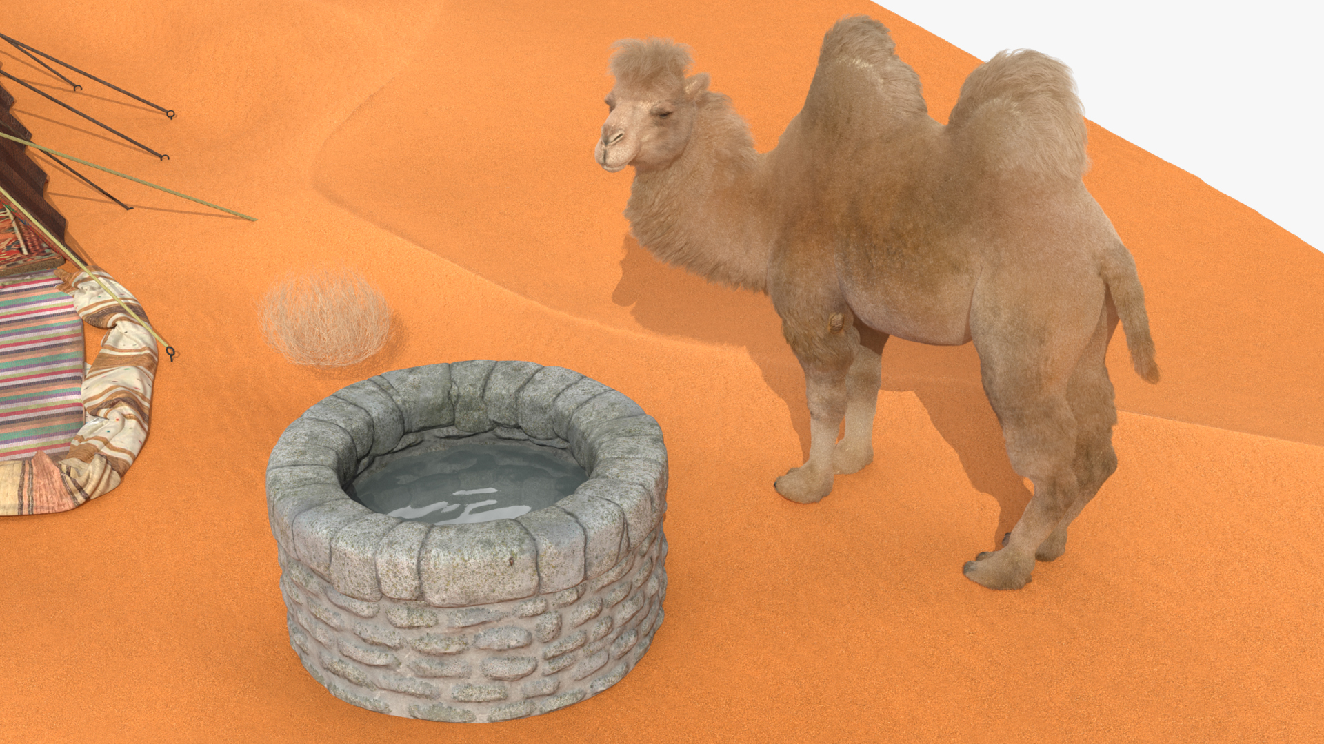 3D model Desert Camp with Camel and Tent Fur