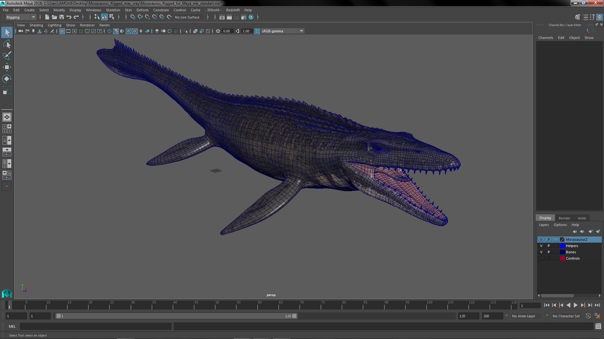 3D Mosasaurus Rigged for Maya