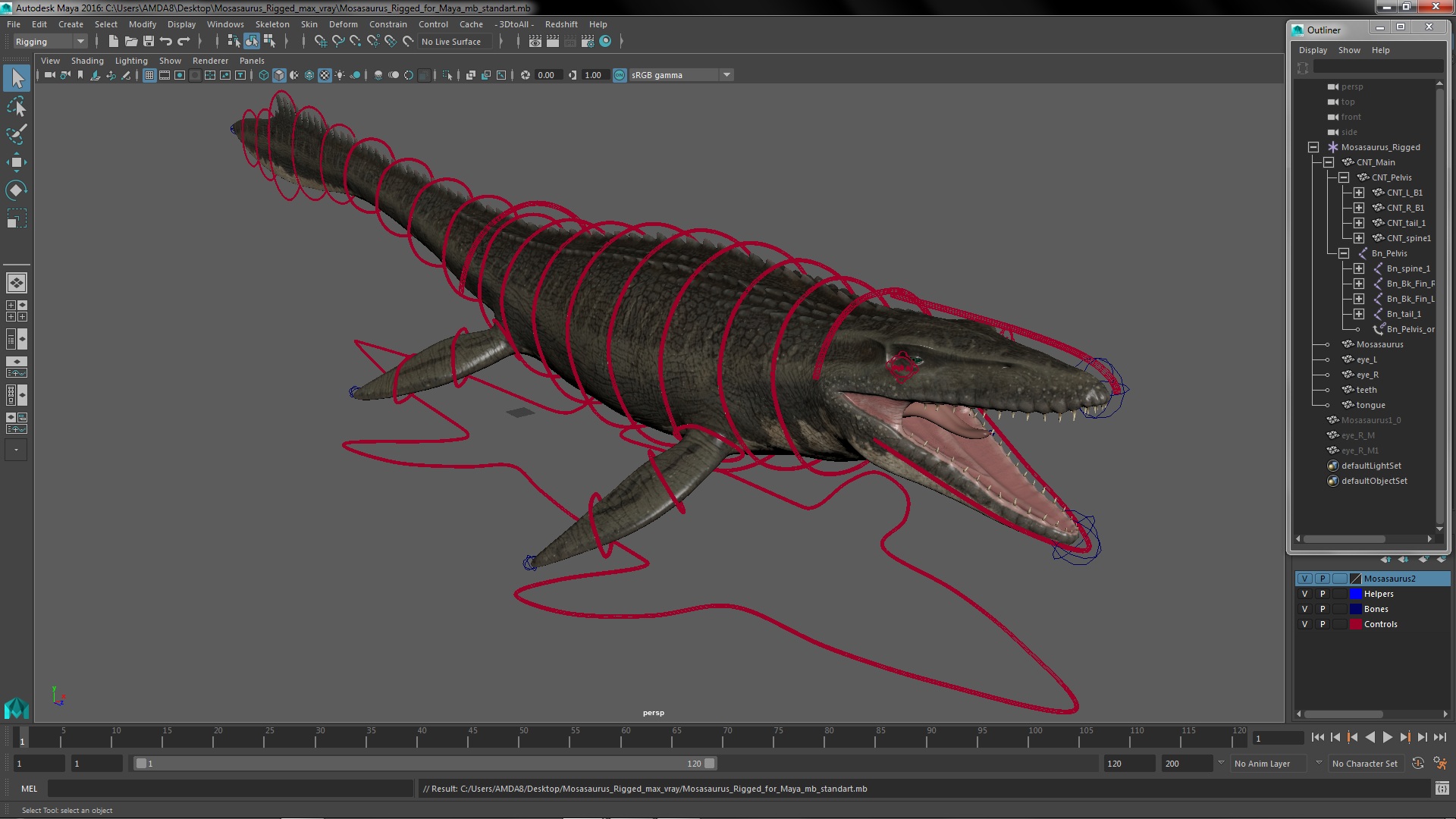 3D Mosasaurus Rigged for Maya