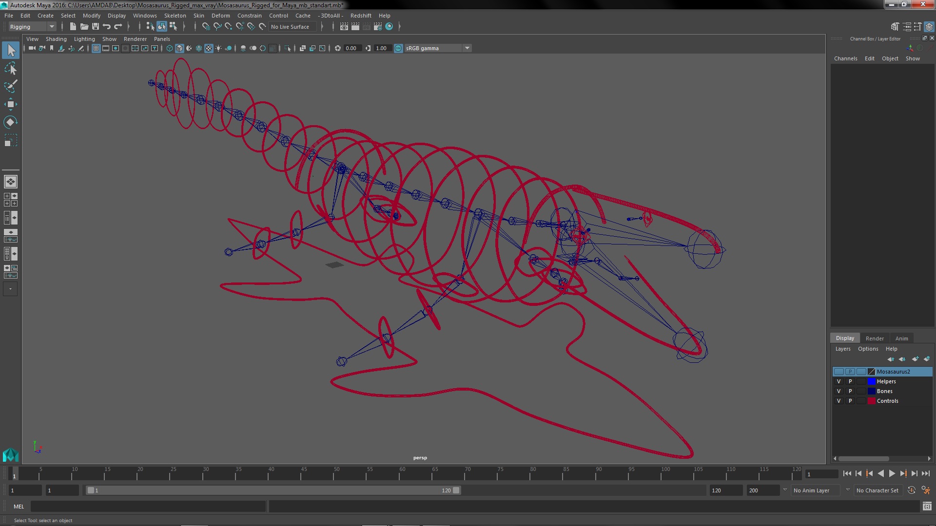 3D Mosasaurus Rigged for Maya