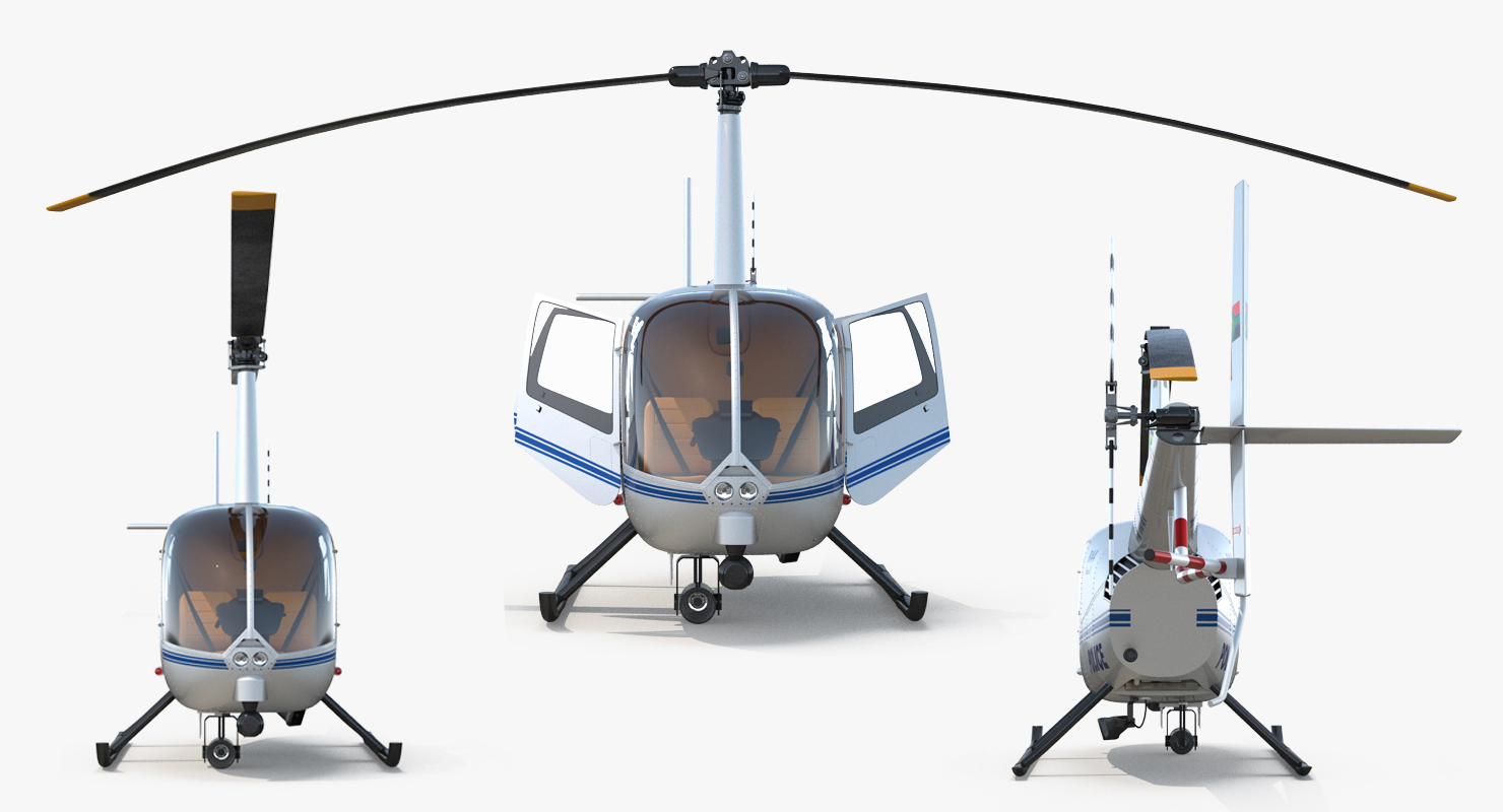 Police Helicopter Robinson R44 Rigged 3D