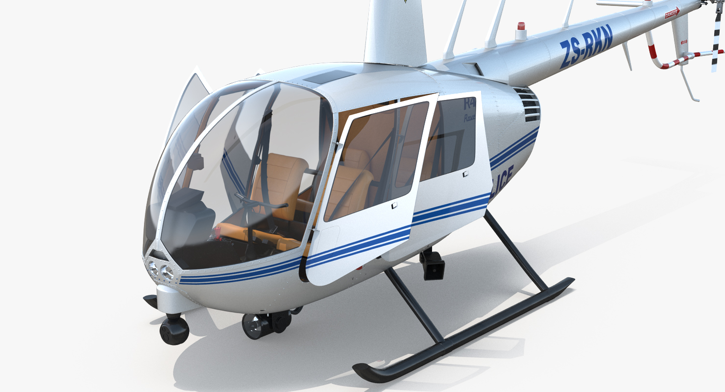 Police Helicopter Robinson R44 Rigged 3D