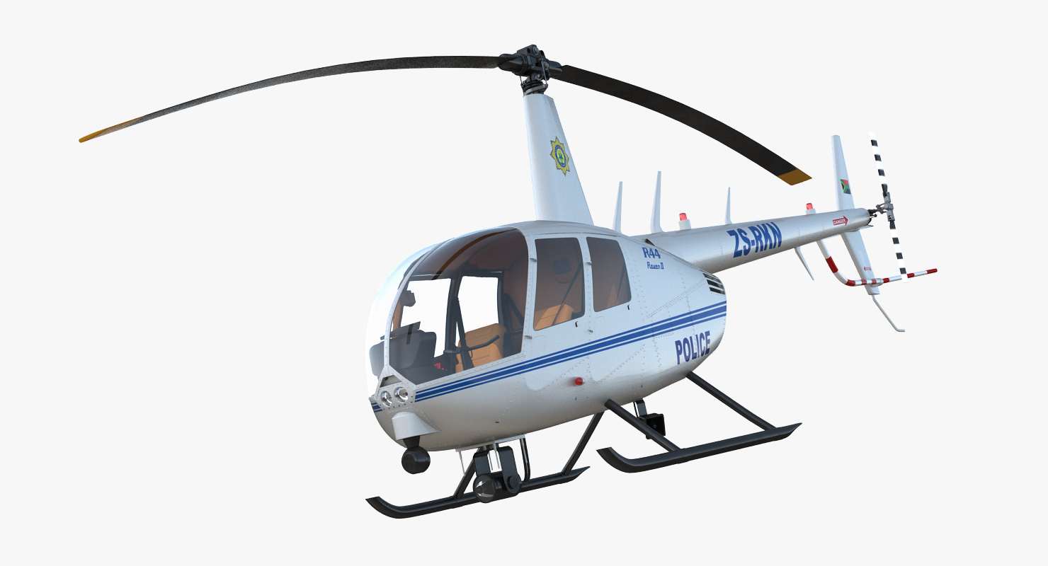 Police Helicopter Robinson R44 Rigged 3D