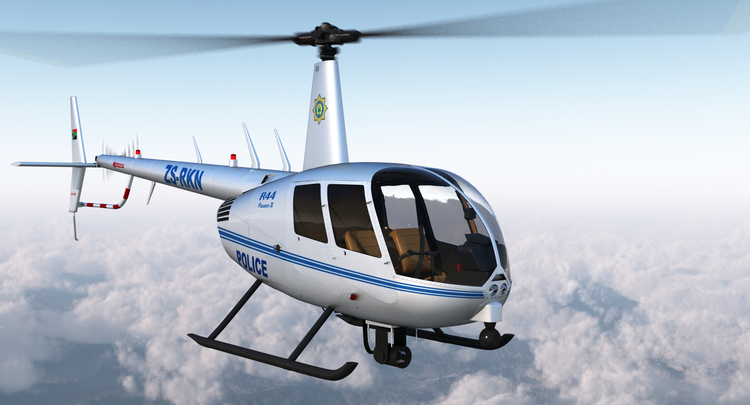 Police Helicopter Robinson R44 Rigged 3D