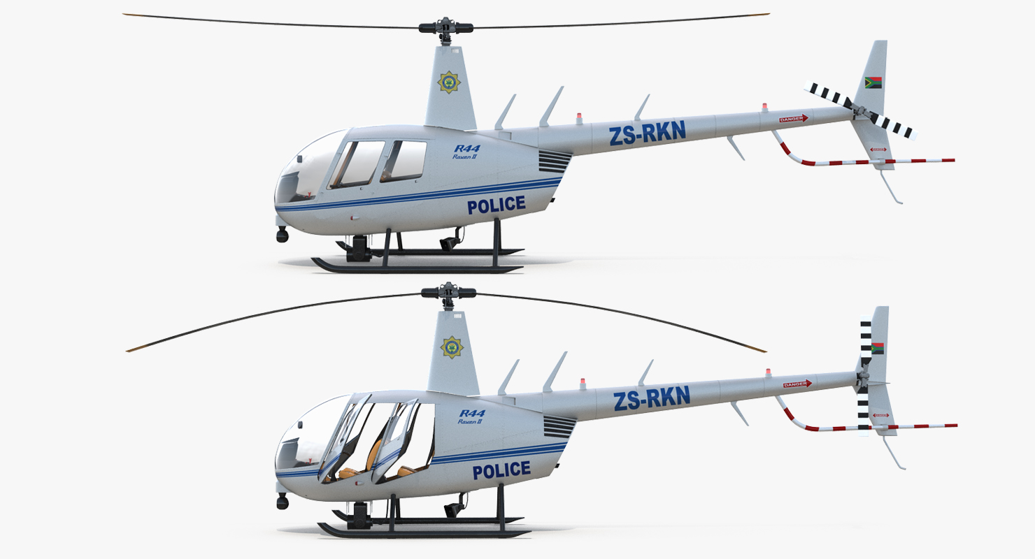 Police Helicopter Robinson R44 Rigged 3D