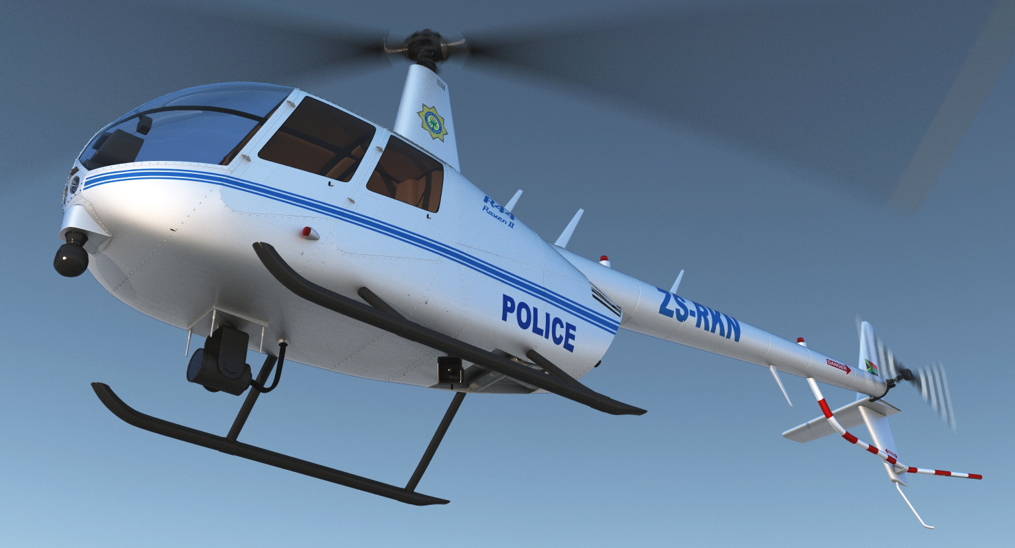 Police Helicopter Robinson R44 Rigged 3D