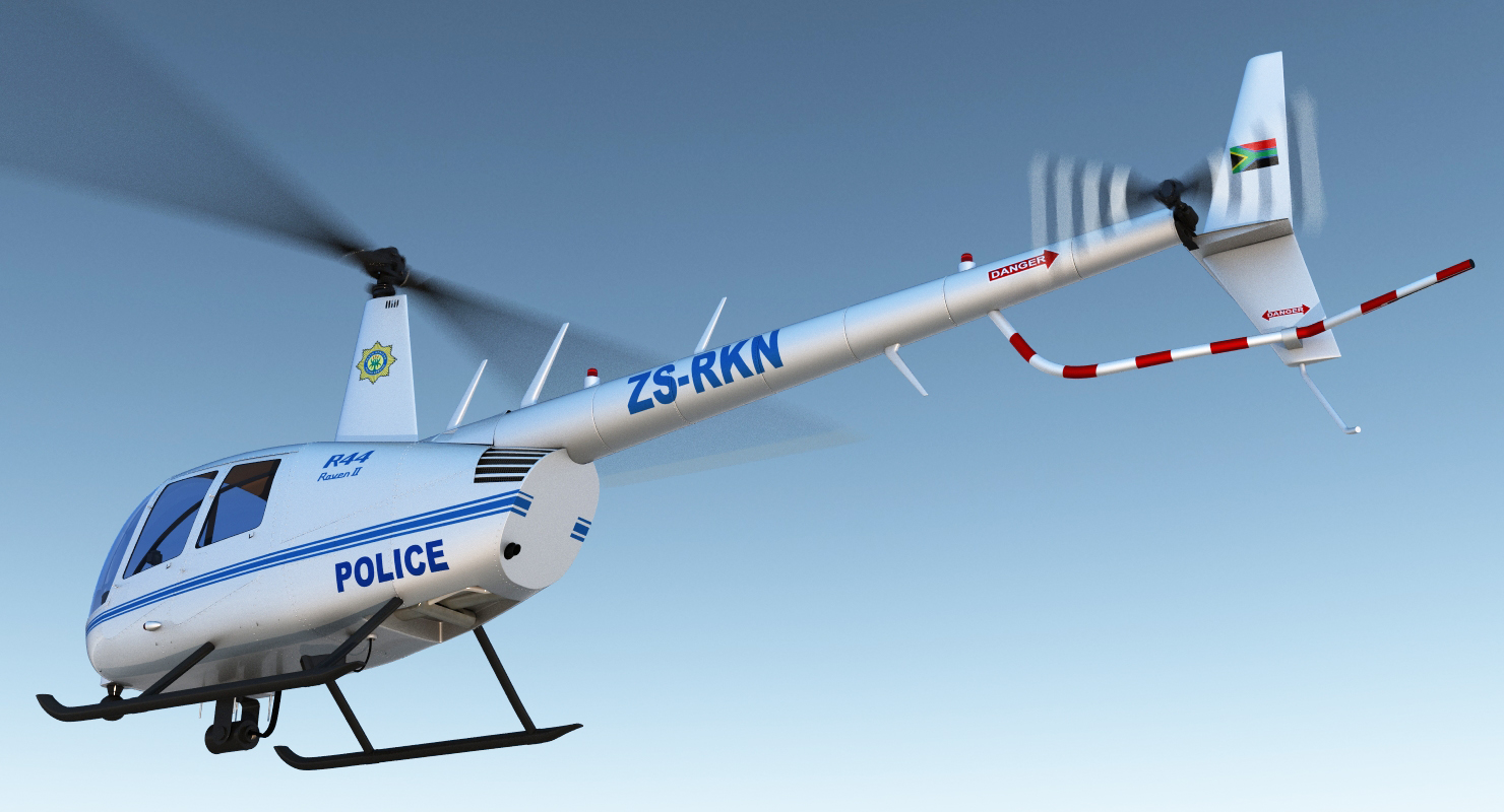 Police Helicopter Robinson R44 Rigged 3D