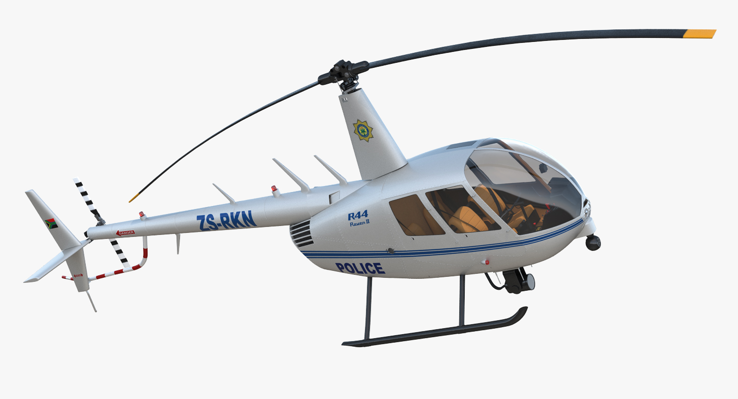 Police Helicopter Robinson R44 Rigged 3D