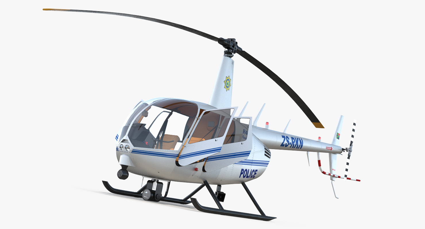 Police Helicopter Robinson R44 Rigged 3D