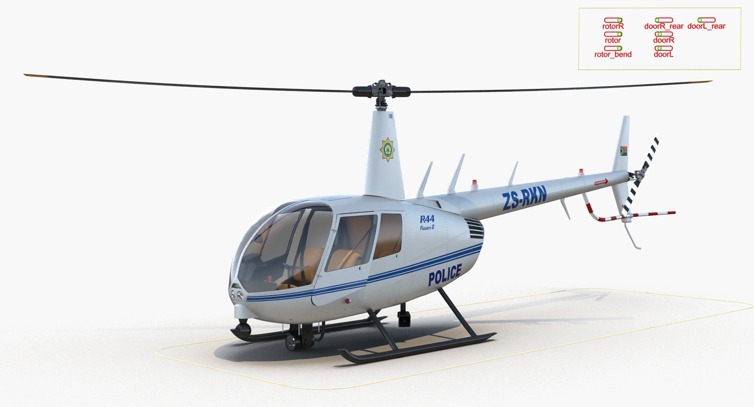 Police Helicopter Robinson R44 Rigged 3D