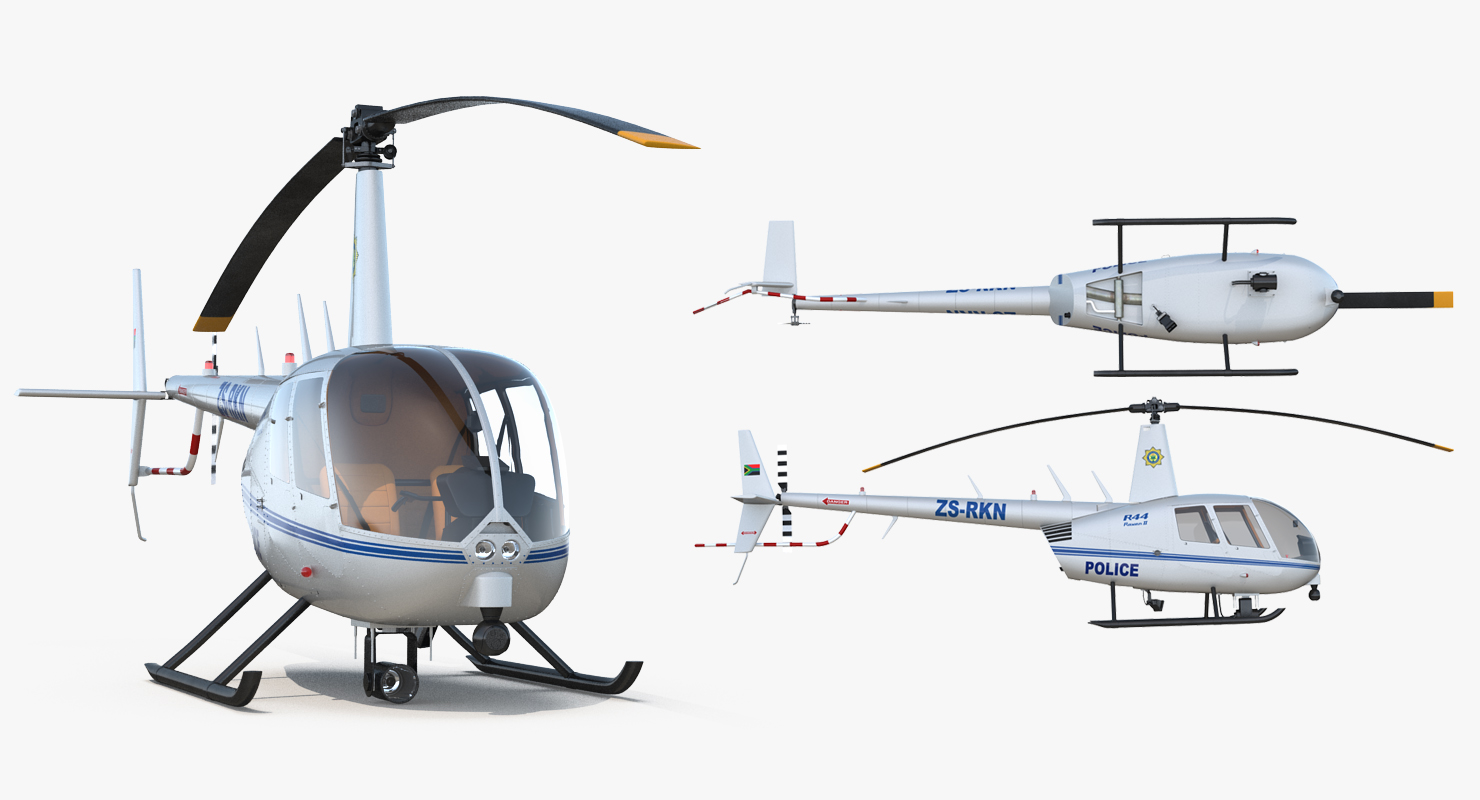 Police Helicopter Robinson R44 Rigged 3D