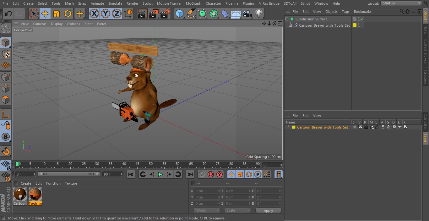 Cartoon Beaver with Tools Set 3D model