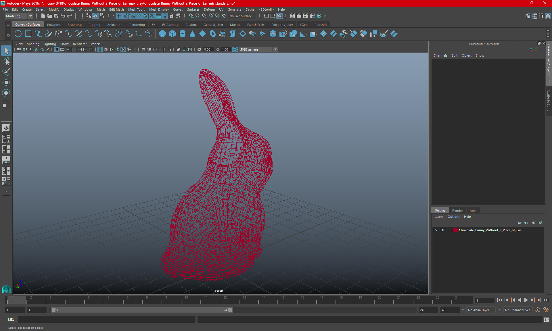 3D Chocolate Bunny Without a Piece of Ear model