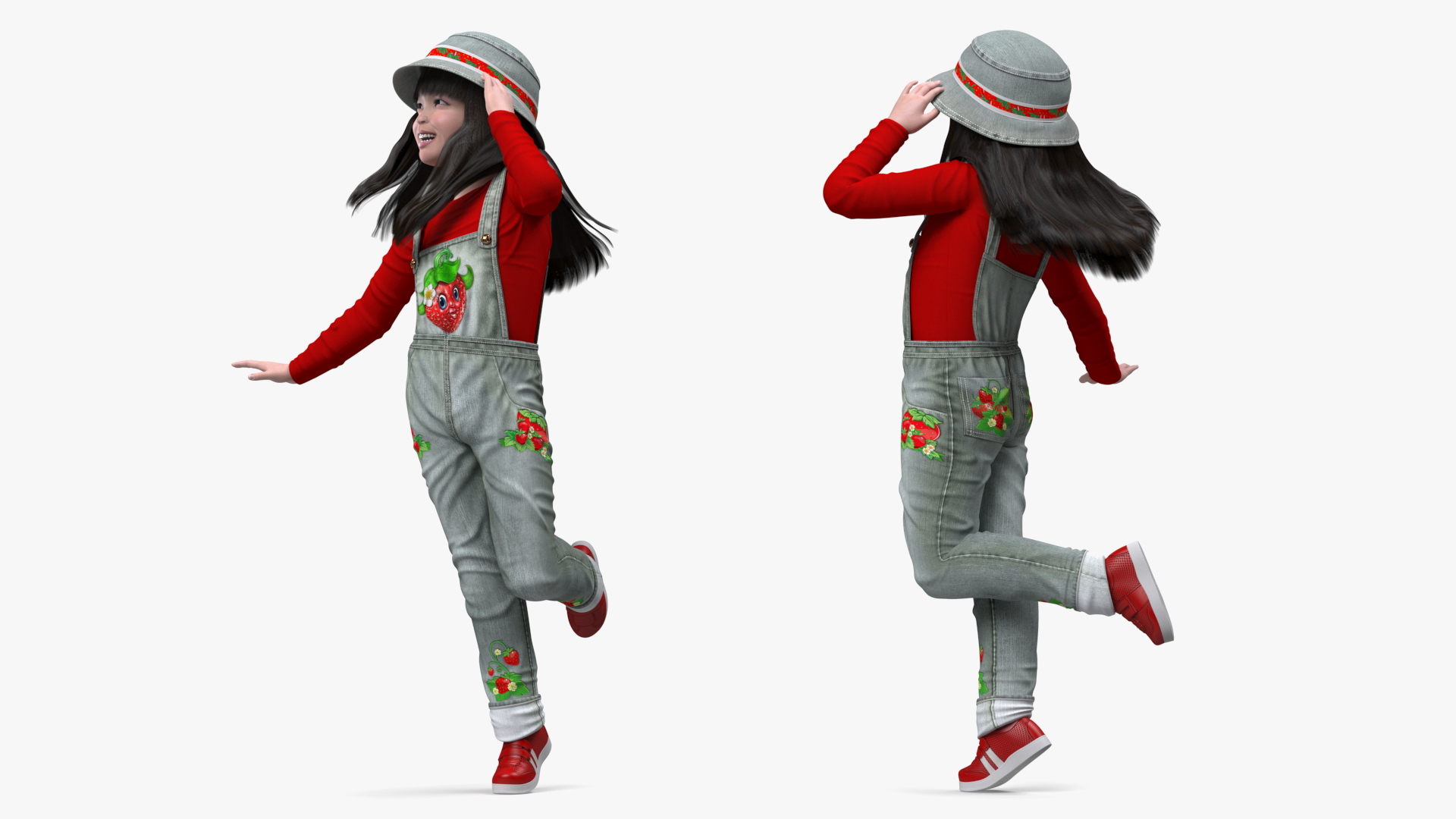 3D model Realistic Asian Girl Child in Street Clothes Rigged for Cinema 4D