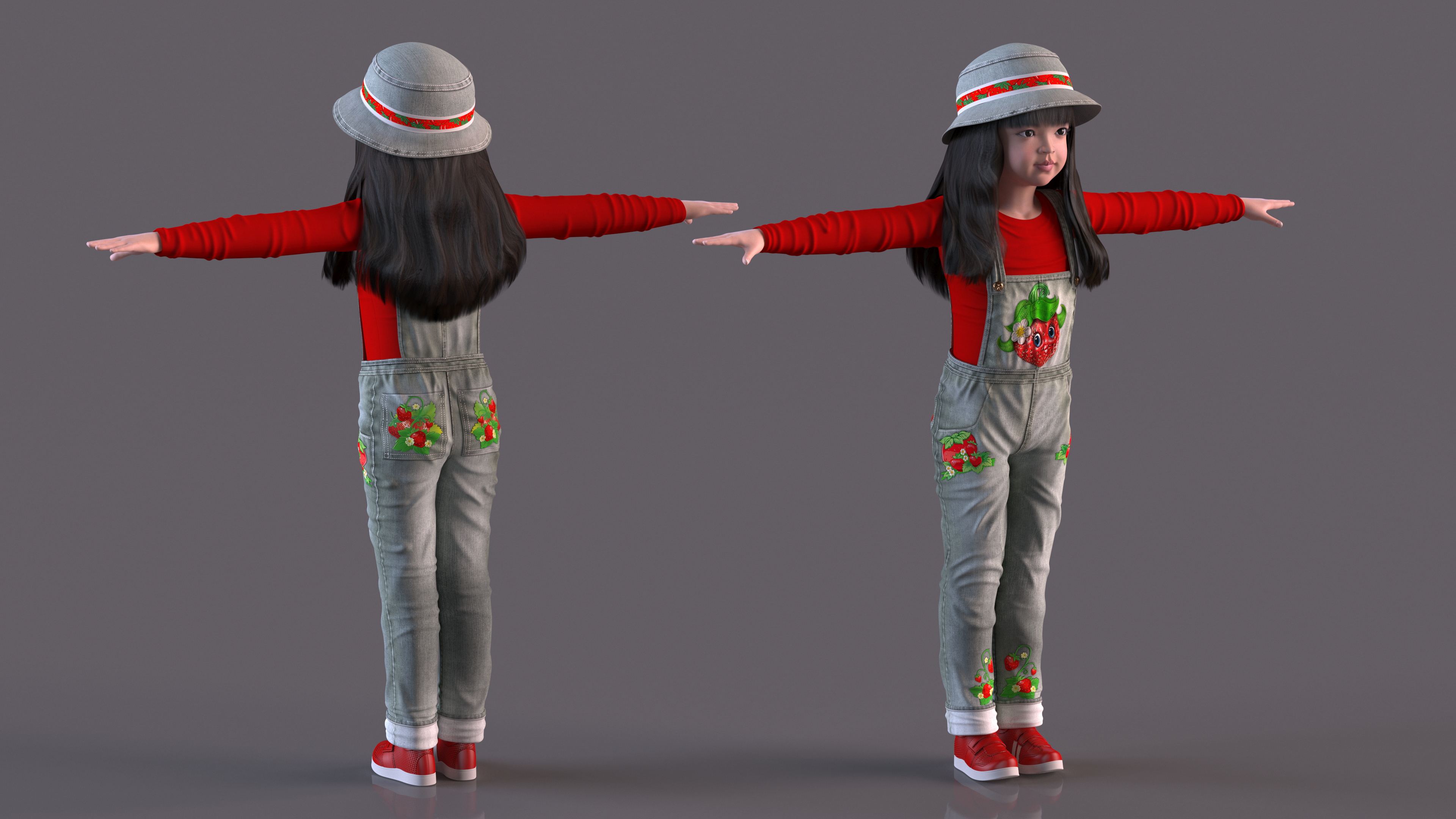 3D model Realistic Asian Girl Child in Street Clothes Rigged for Cinema 4D