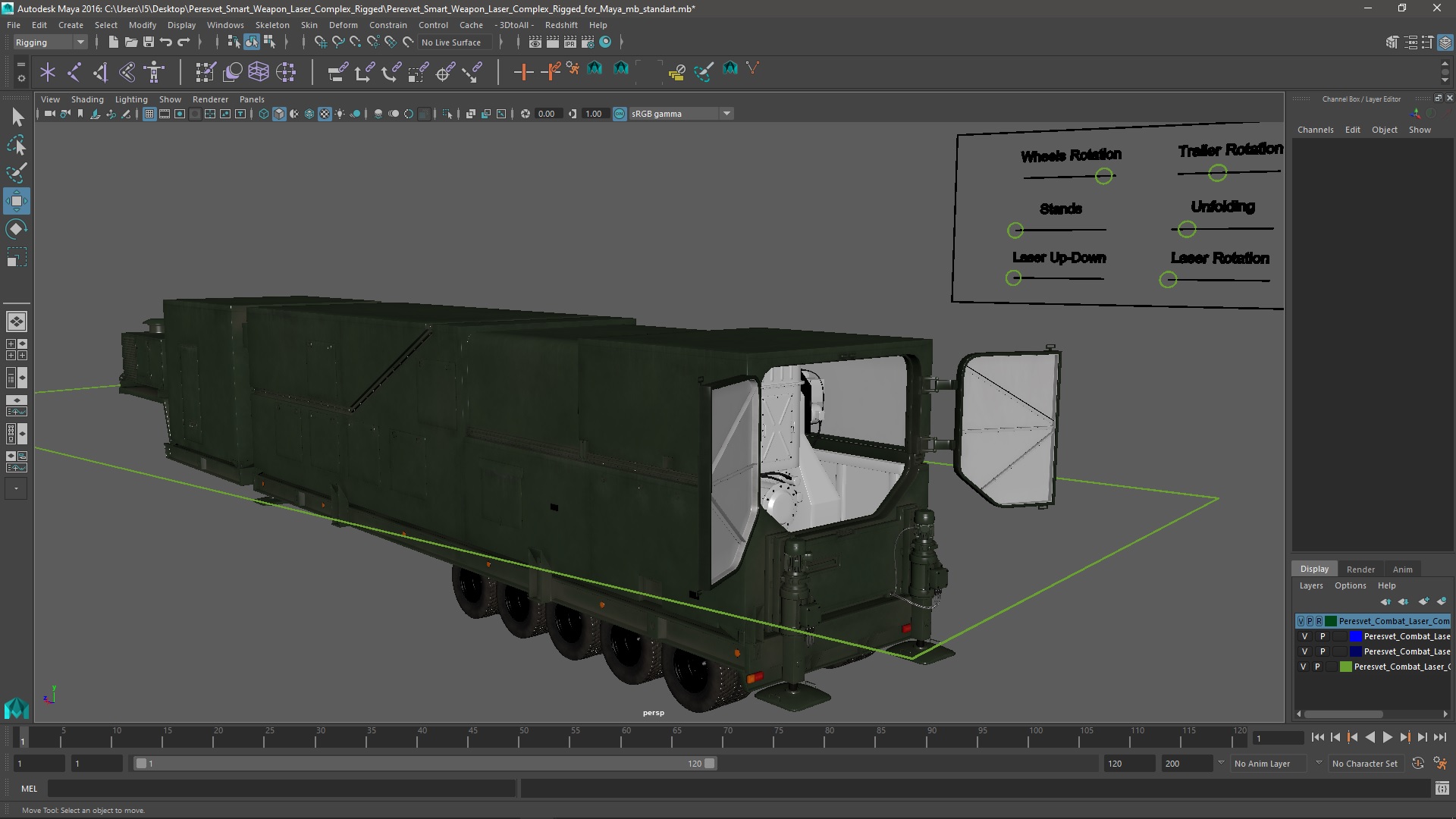 3D Peresvet Smart Weapon Laser Complex Rigged for Maya