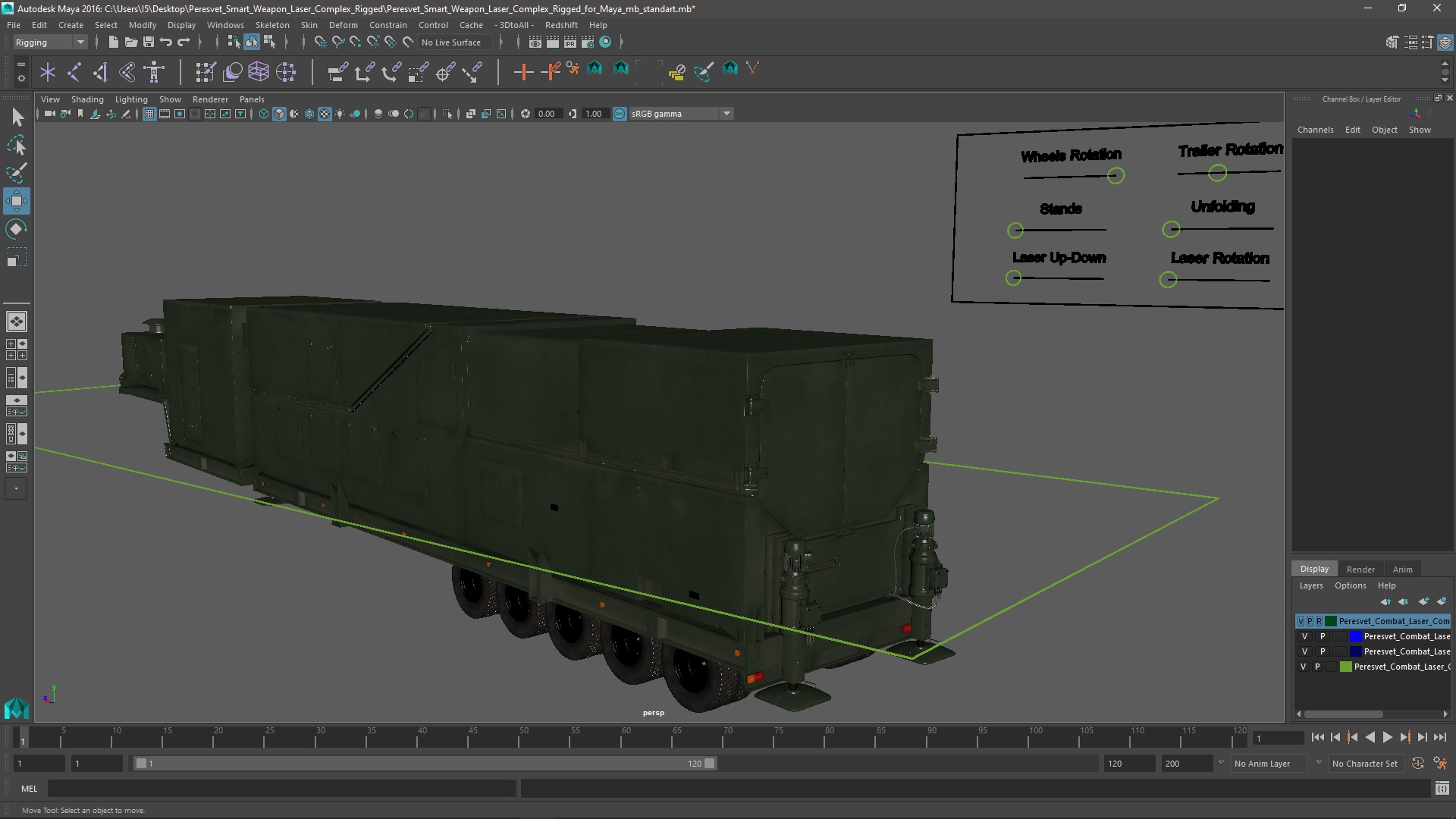 3D Peresvet Smart Weapon Laser Complex Rigged for Maya