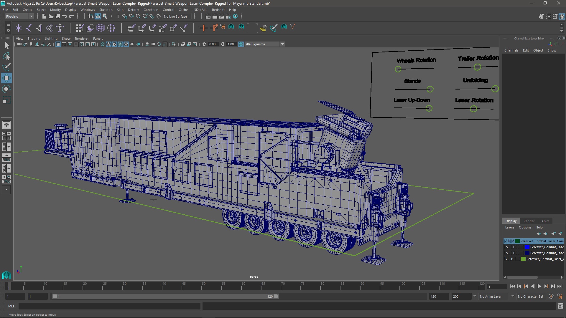 3D Peresvet Smart Weapon Laser Complex Rigged for Maya