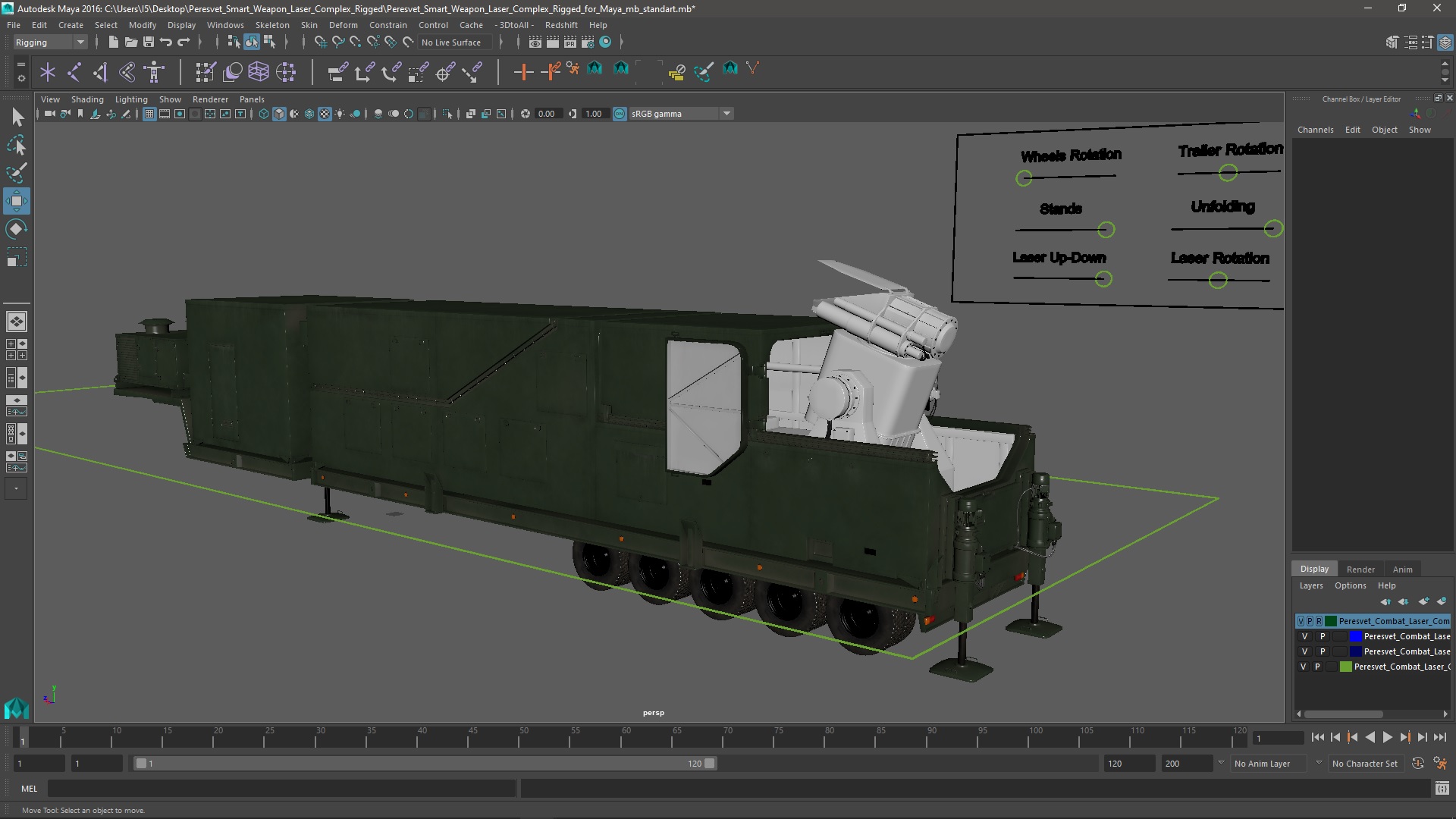 3D Peresvet Smart Weapon Laser Complex Rigged for Maya