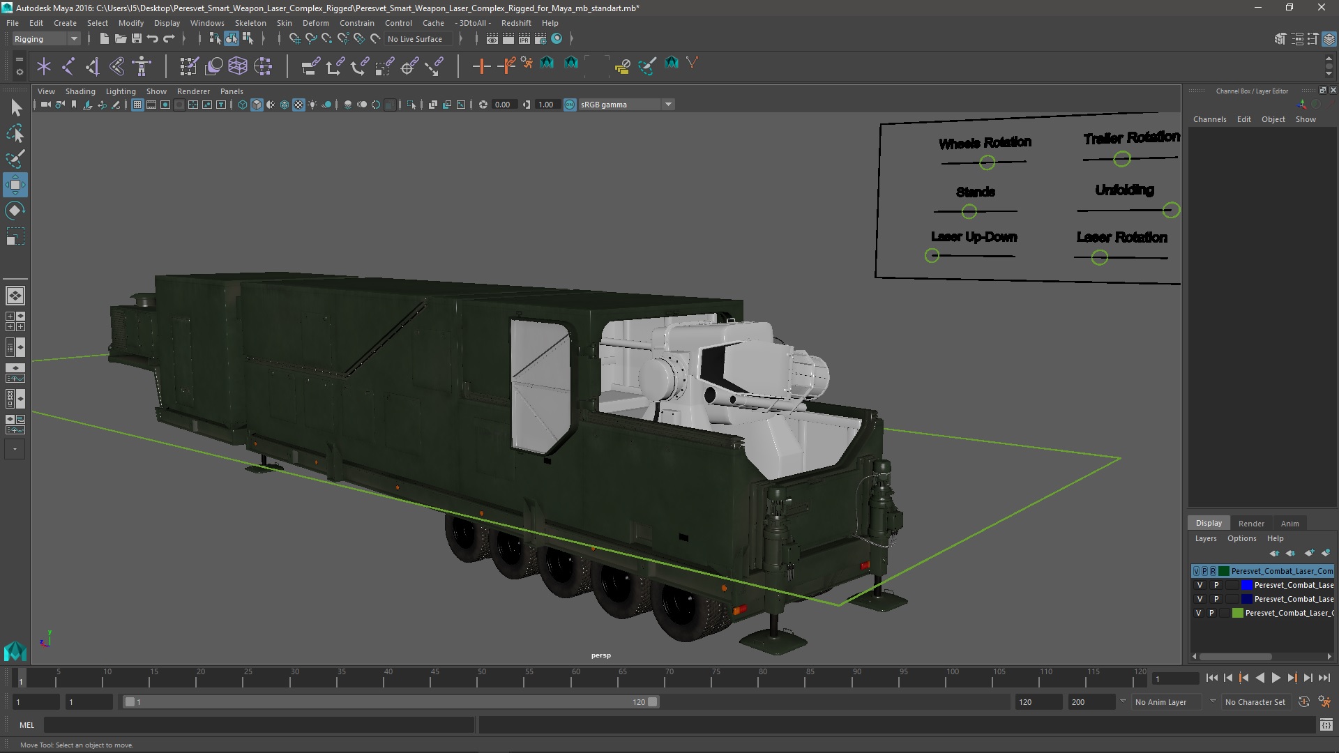 3D Peresvet Smart Weapon Laser Complex Rigged for Maya