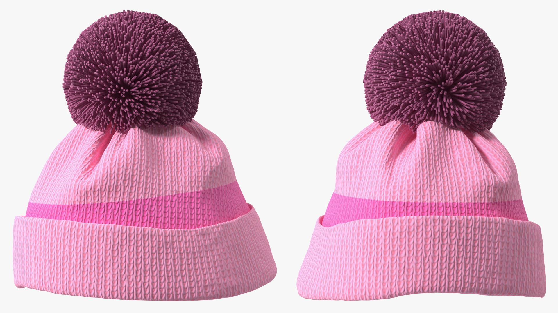 Winter Hat With Pompom Pink 3D