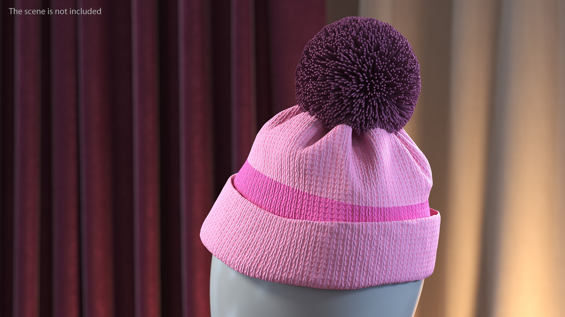 Winter Hat With Pompom Pink 3D