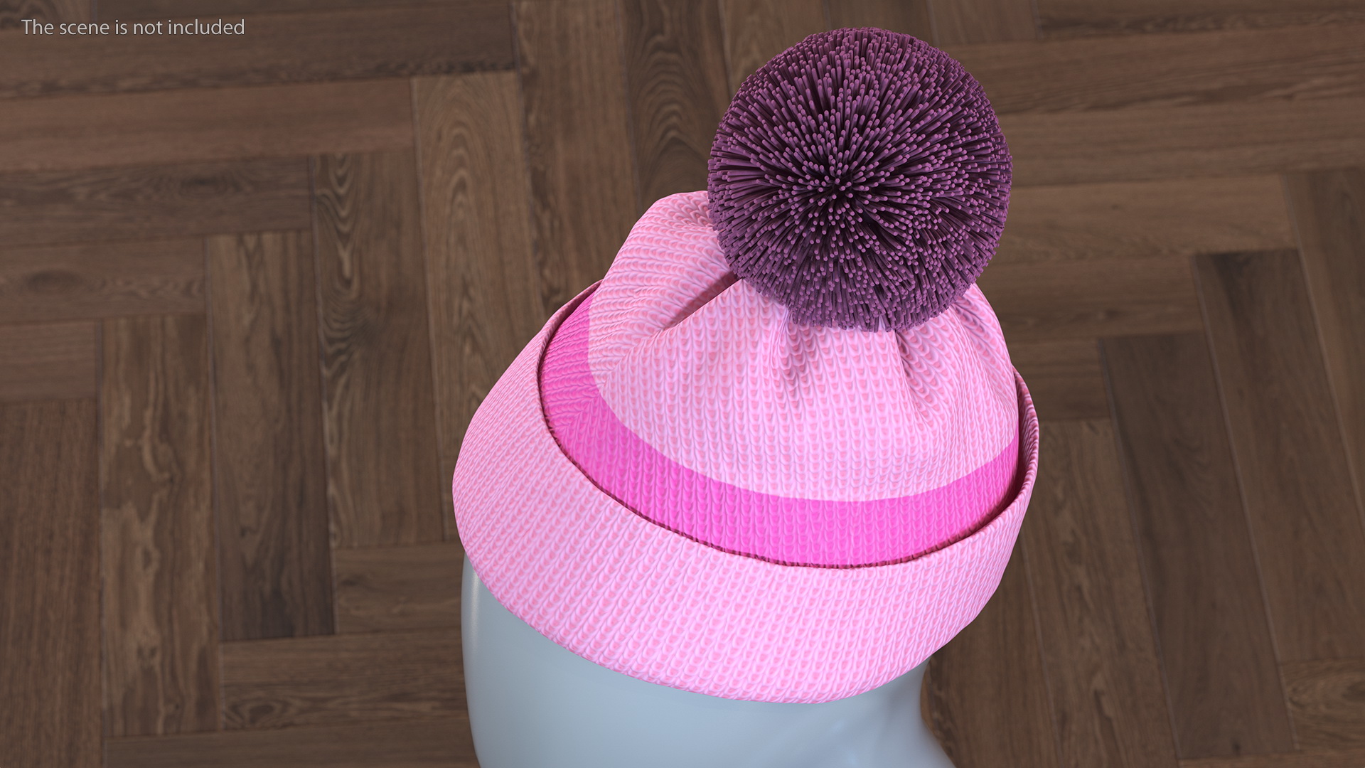 Winter Hat With Pompom Pink 3D