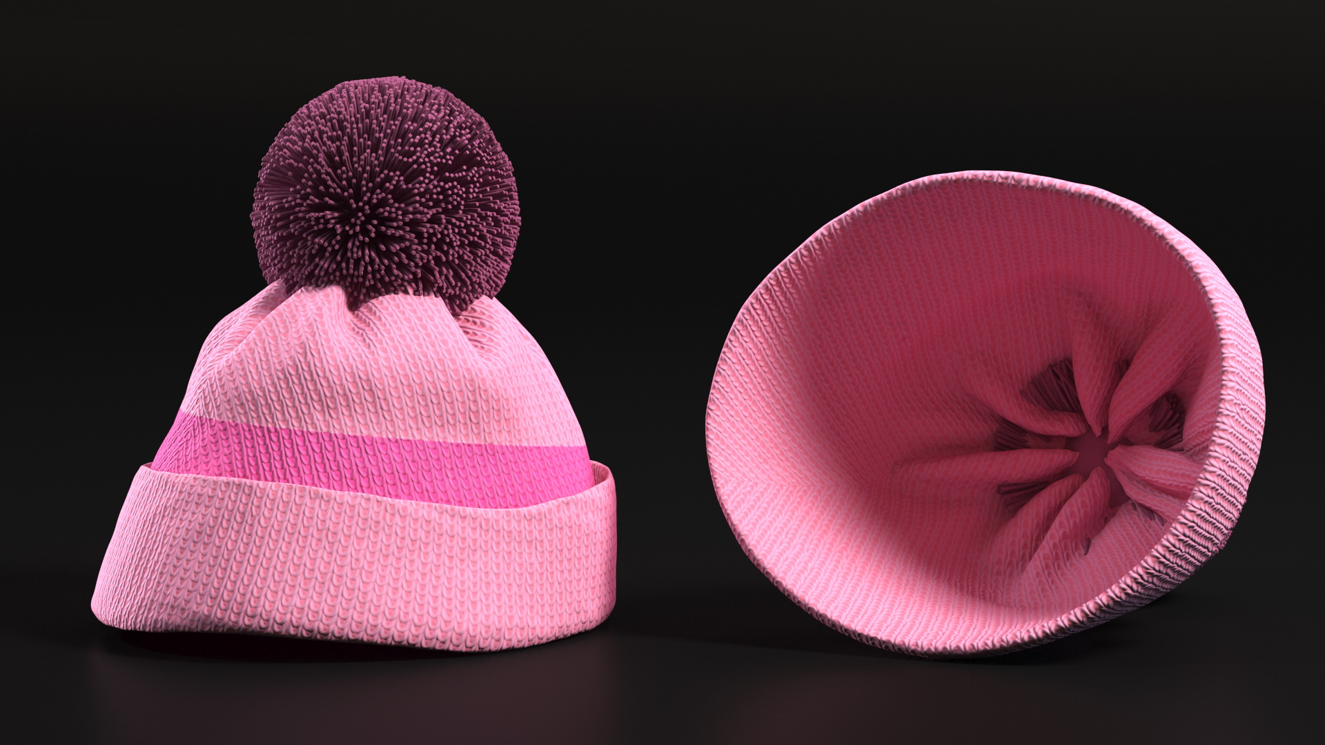 Winter Hat With Pompom Pink 3D