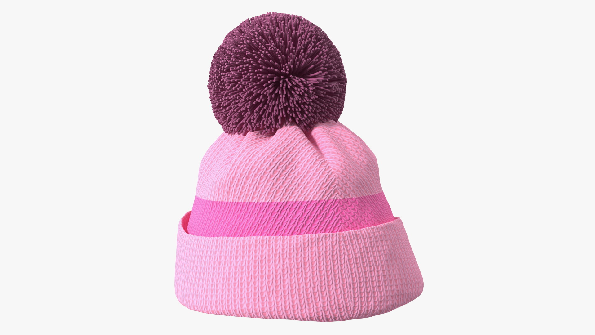 Winter Hat With Pompom Pink 3D