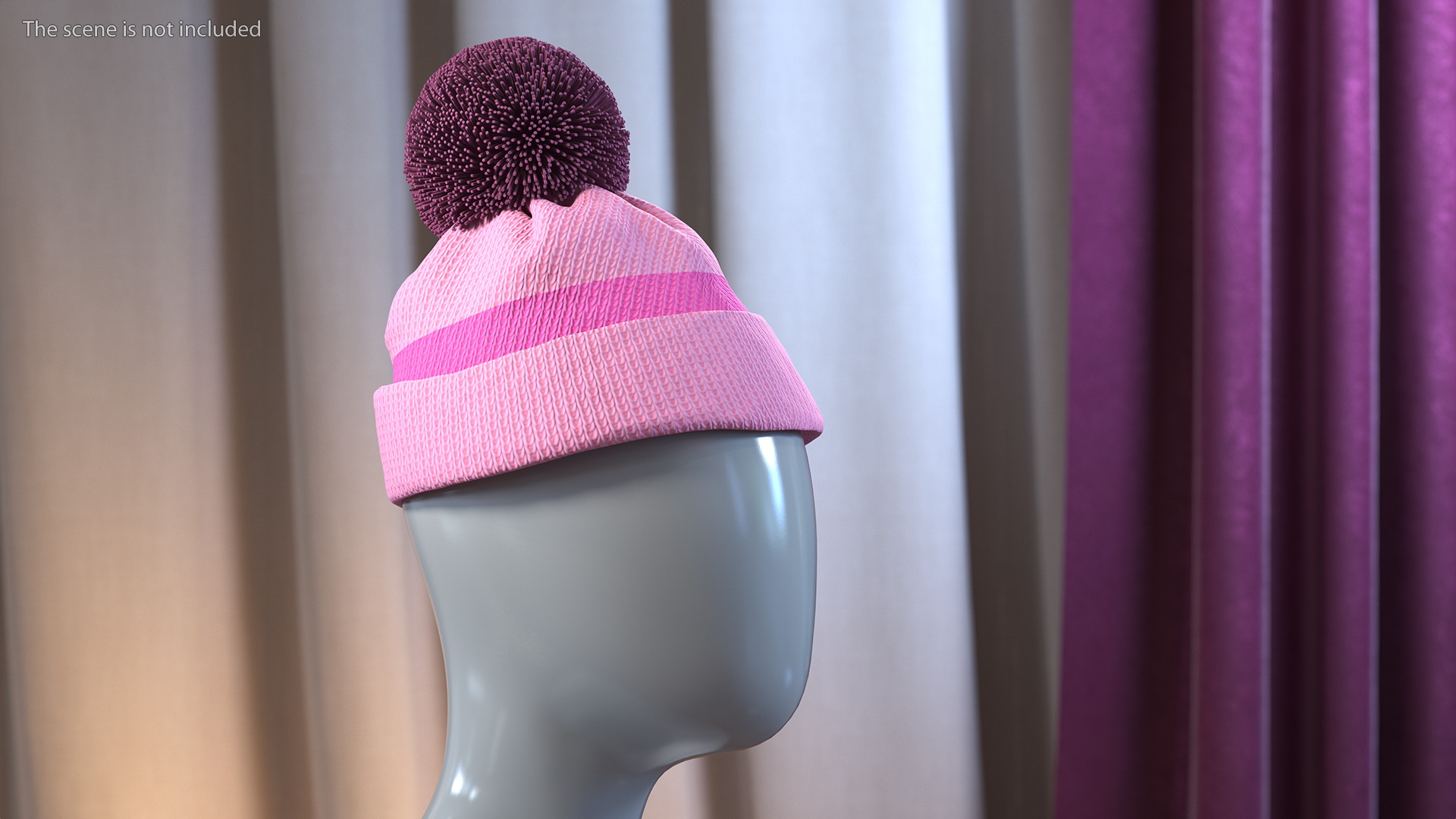 Winter Hat With Pompom Pink 3D