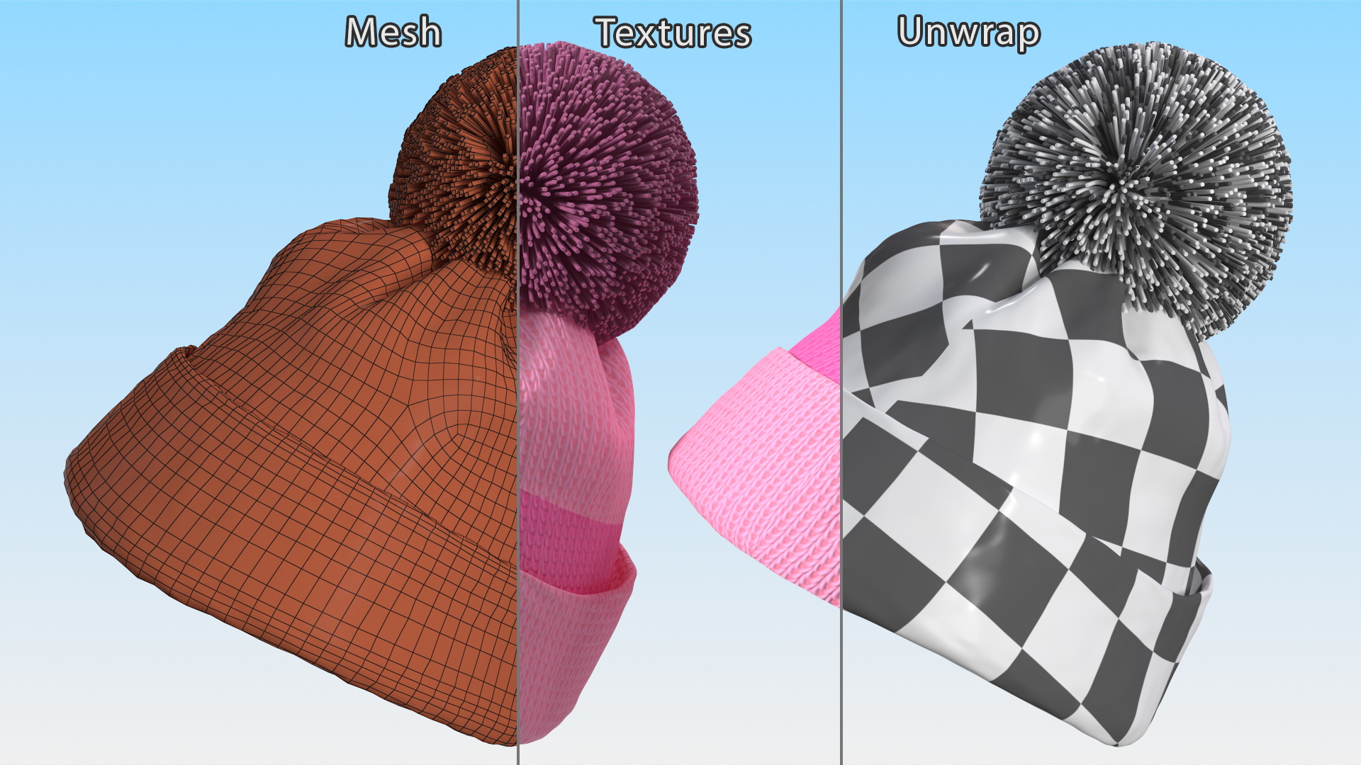 Winter Hat With Pompom Pink 3D