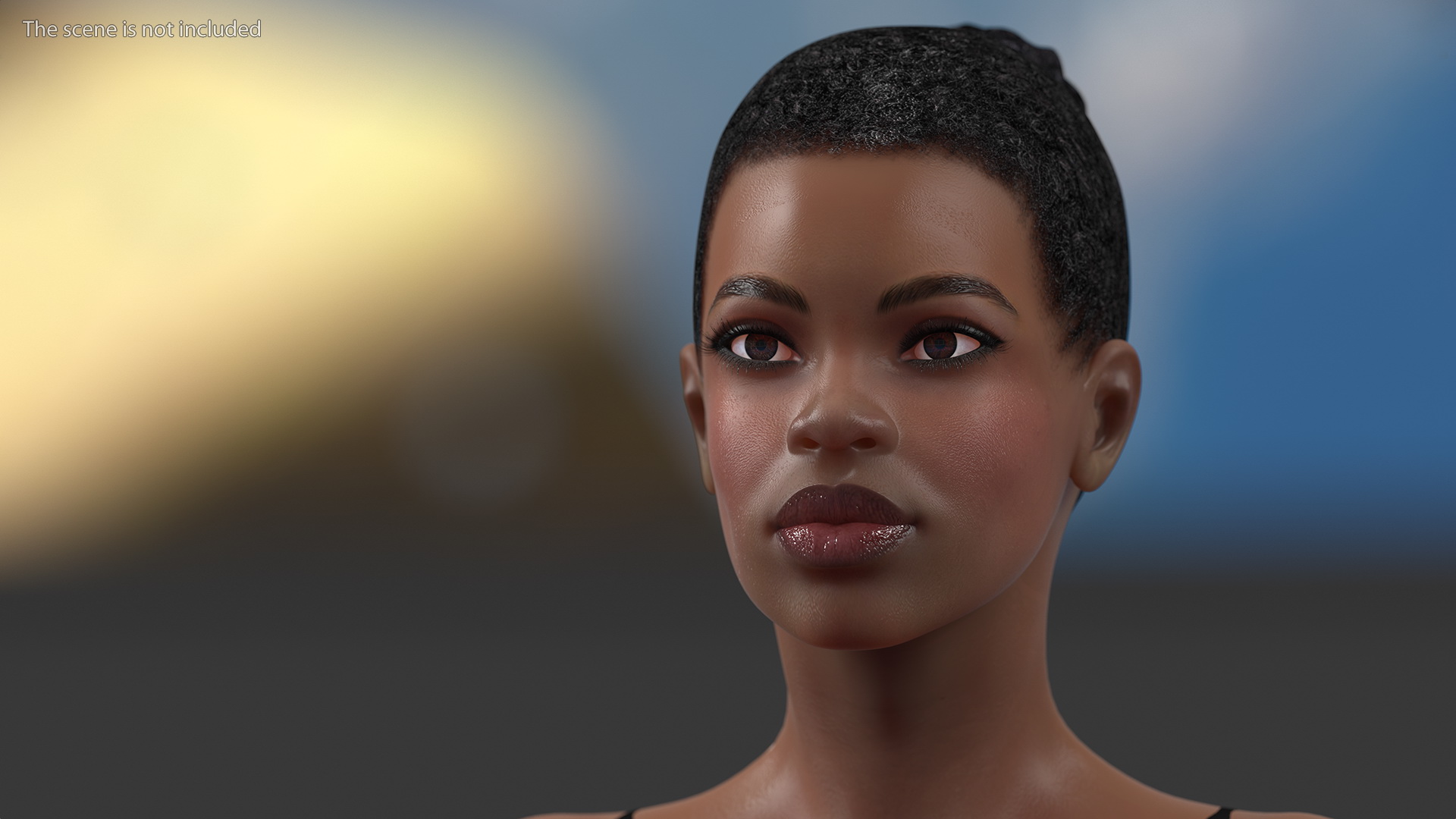 Afro American Woman Head Dark Skin 3D model