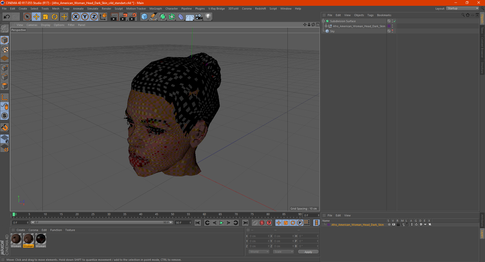 Afro American Woman Head Dark Skin 3D model