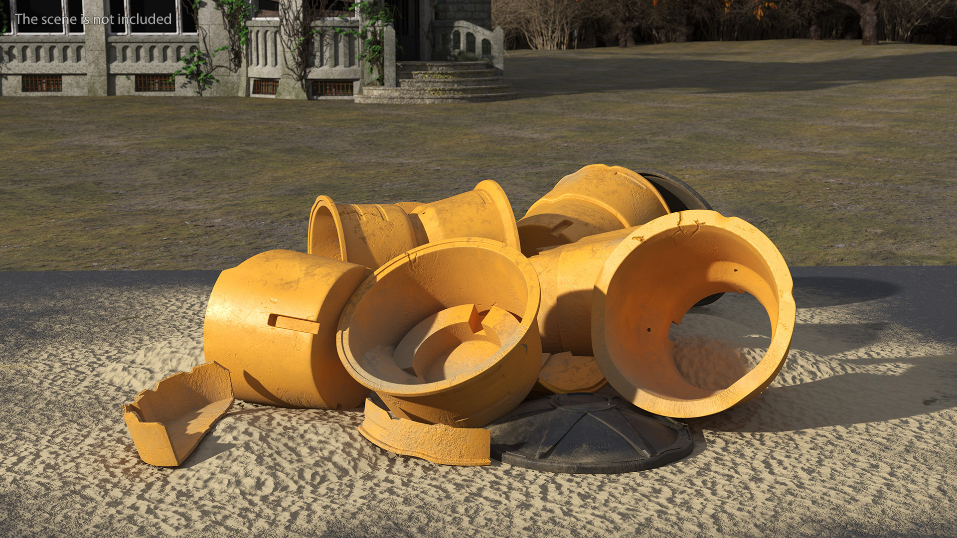 3D Road Section with Sand Barrels Crashed model