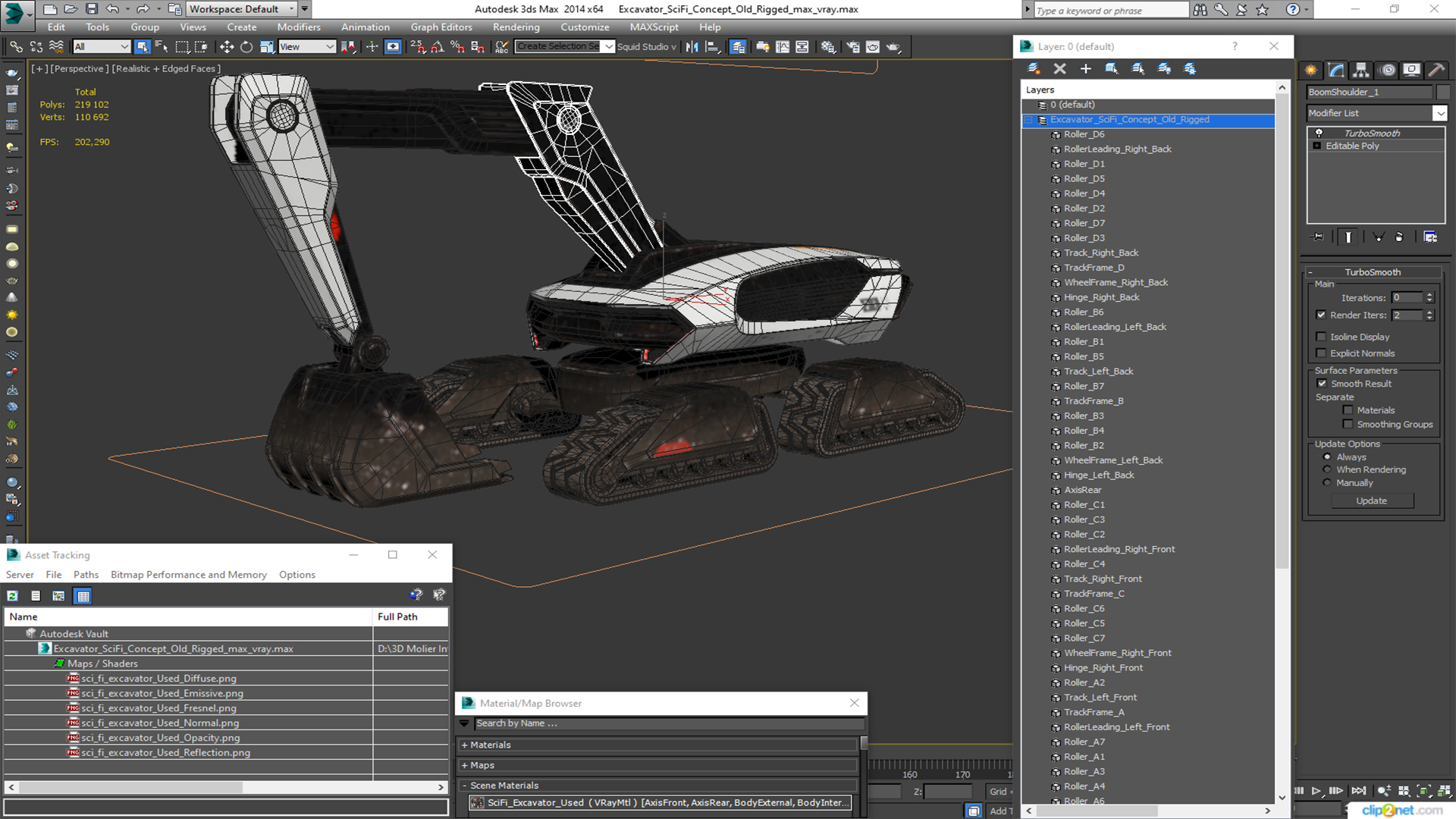 Excavator SciFi Concept Old Rigged 3D model