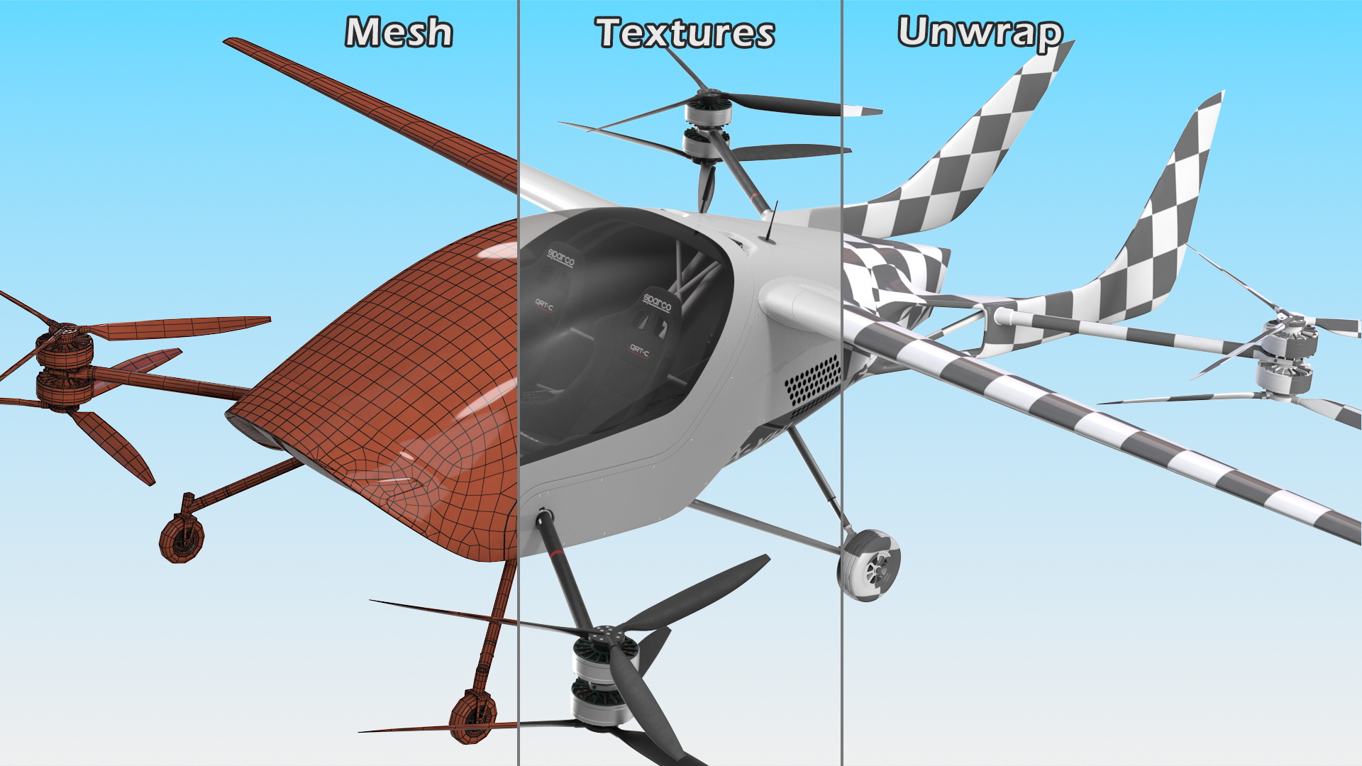 Two Seat Air Vehicle eVTOL Air One 3D model