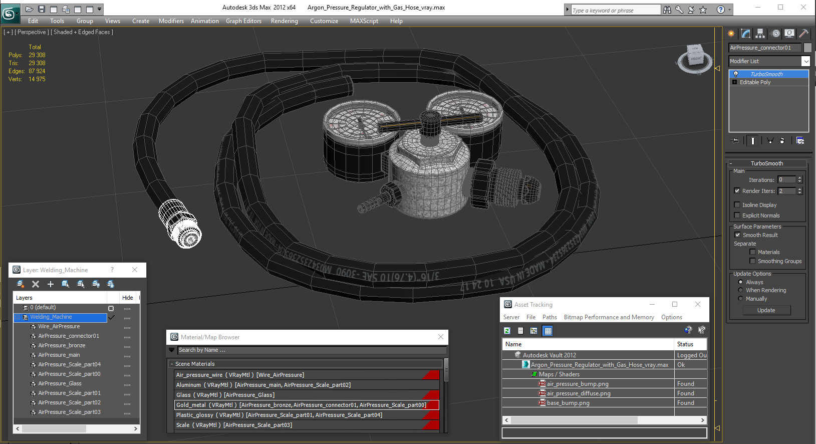 3D Argon Pressure Regulator with Gas Hose model