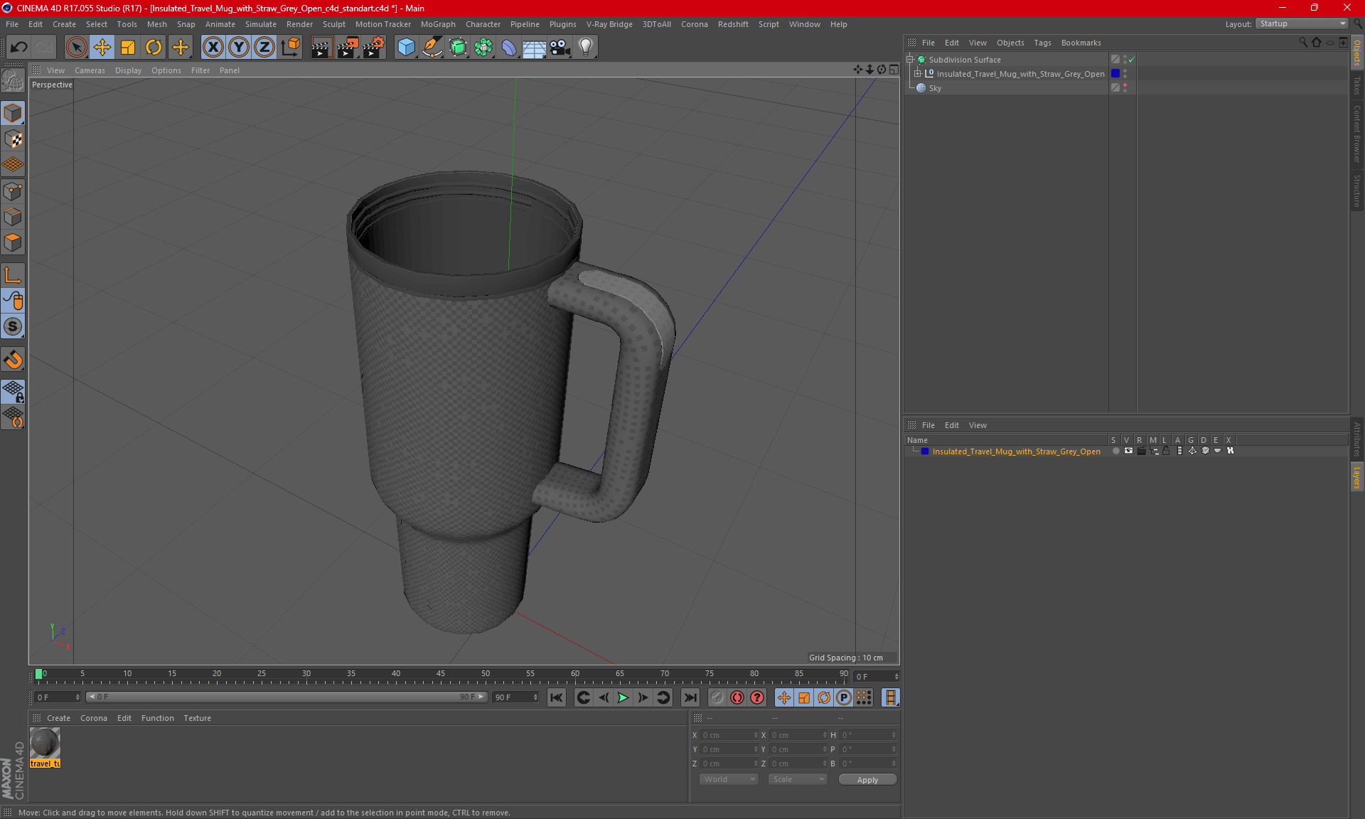 3D Insulated Travel Mug with Straw Grey Open